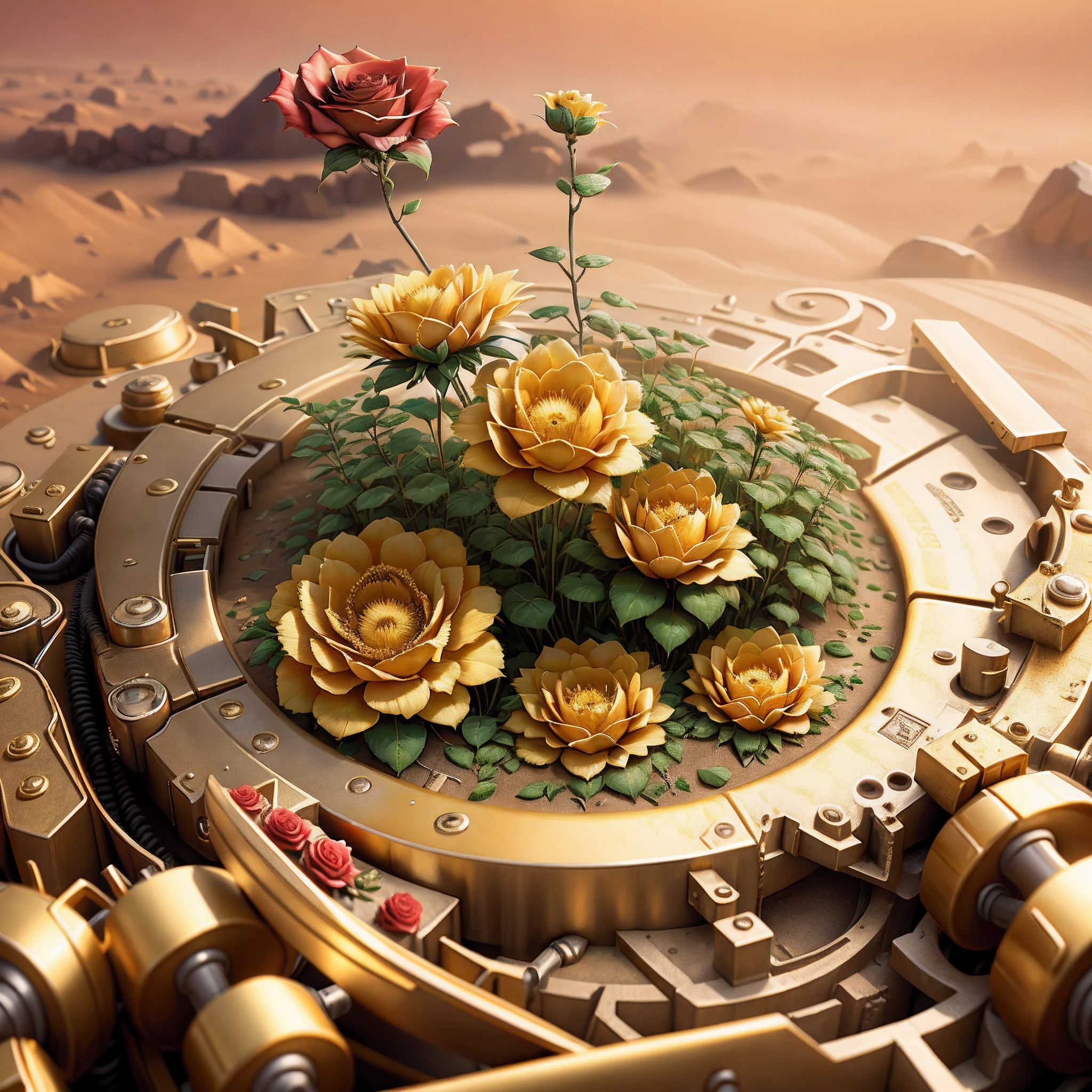 good morning,Gold texture,Rose flower,3D,solid