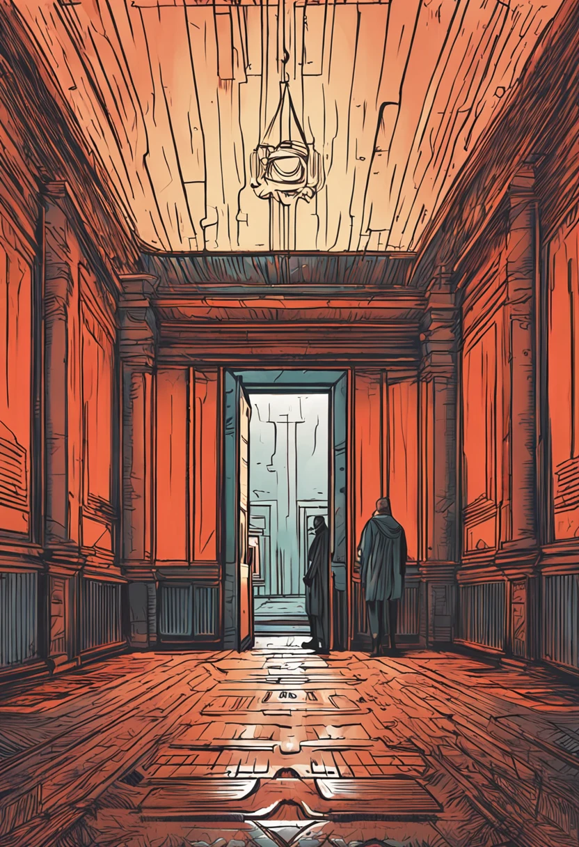 A world of pure black,There is a door in the center of the world,There was a man in the middle of the door