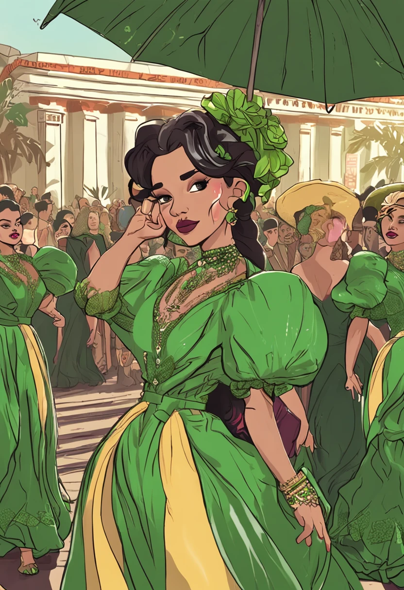 pessoas vestidas de verde cantando o hino de um pais