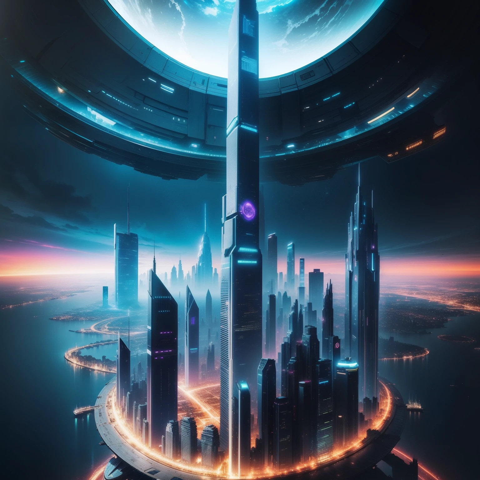 cyberpunked Epcot Huge skyscrapers Futuristic cities top-quality masterpiece 超A high resolution dream planet earth Huge structures