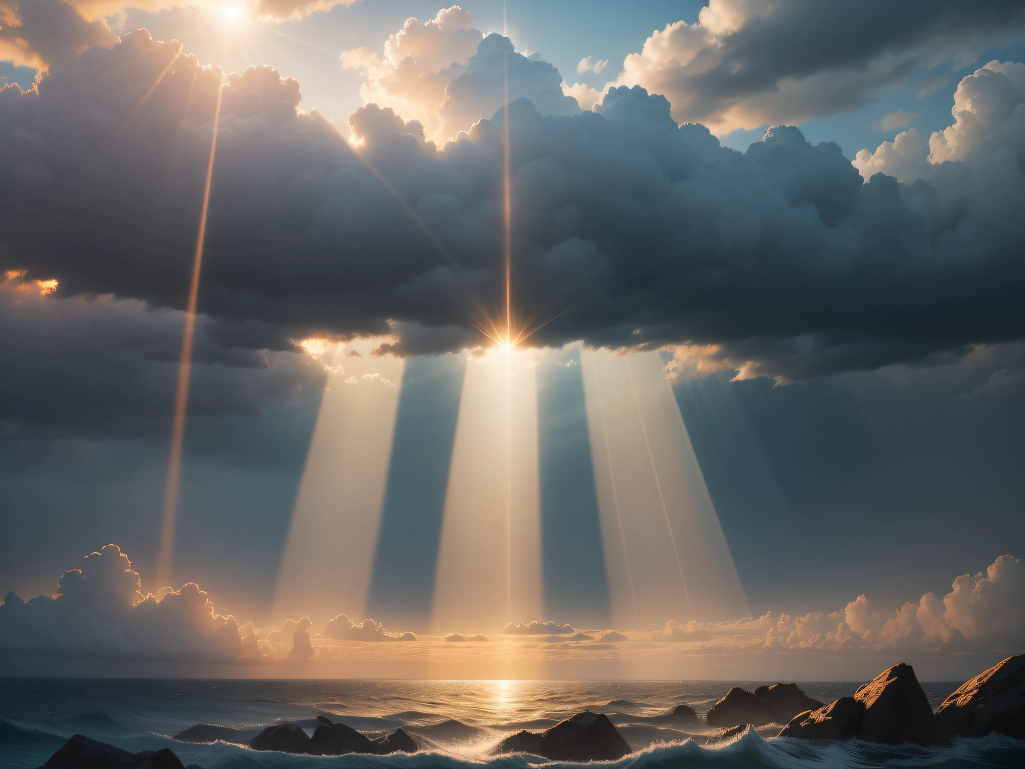 Crepuscular Rays: The stunning rays of sunlight that stream through gaps in clouds, creating beams of light that seem to converge at a point.