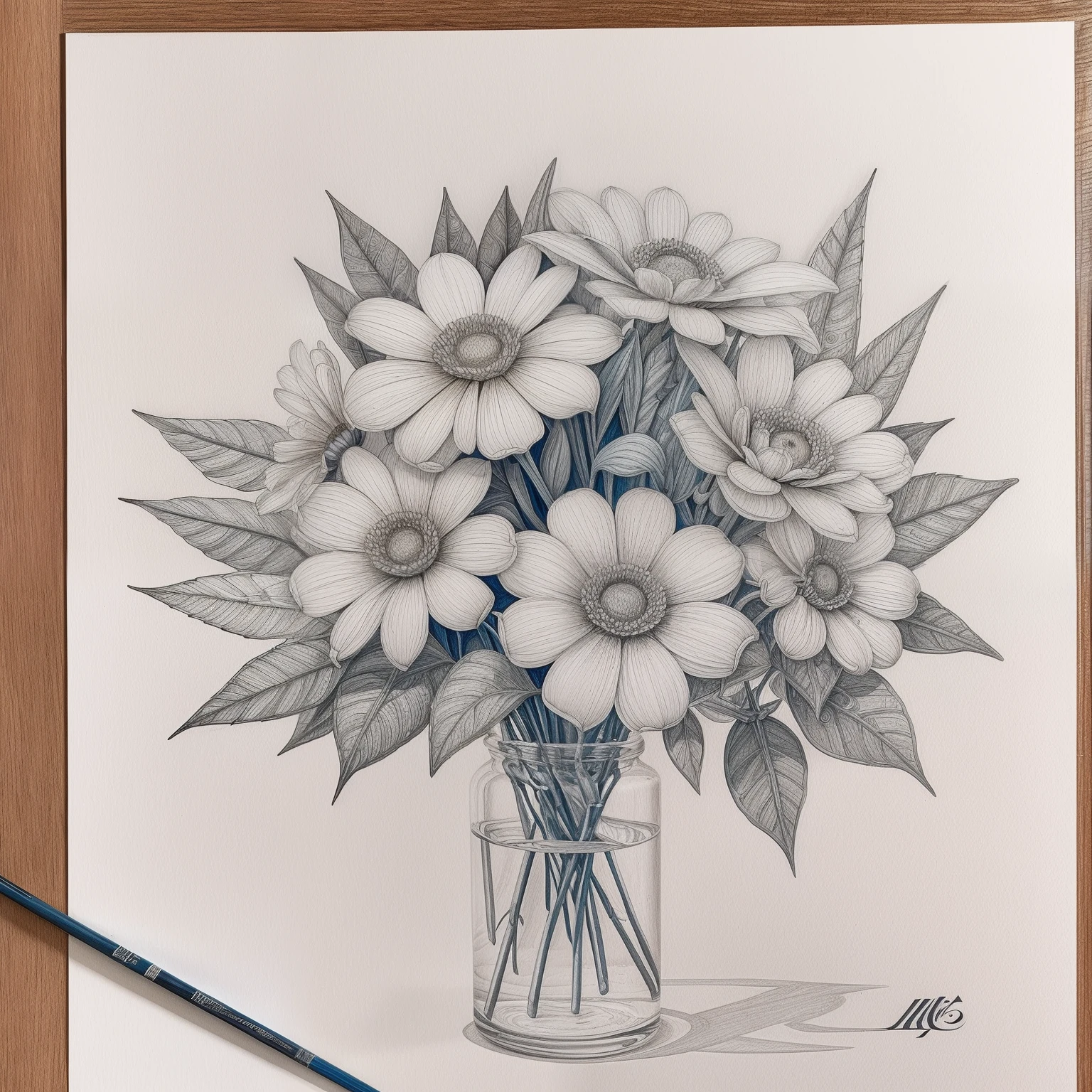 Coloring A bouquet made of leaves and flowers tied with ribbons....., Draw black and white lines.  Draw a 3D line, pale, no background, Shadowless, 8K high-detail lines, 8K highly detailed lines, Highly detailed drawings, In Gouache detailed drawings, Gouache illustration.  Matt, Highly detailed drawings, Realistic detailed drawings, Realistic detailed drawings, Made from leaves, Detailed gouache drawings, Figure 2 of gouache, Highly detailed drawings