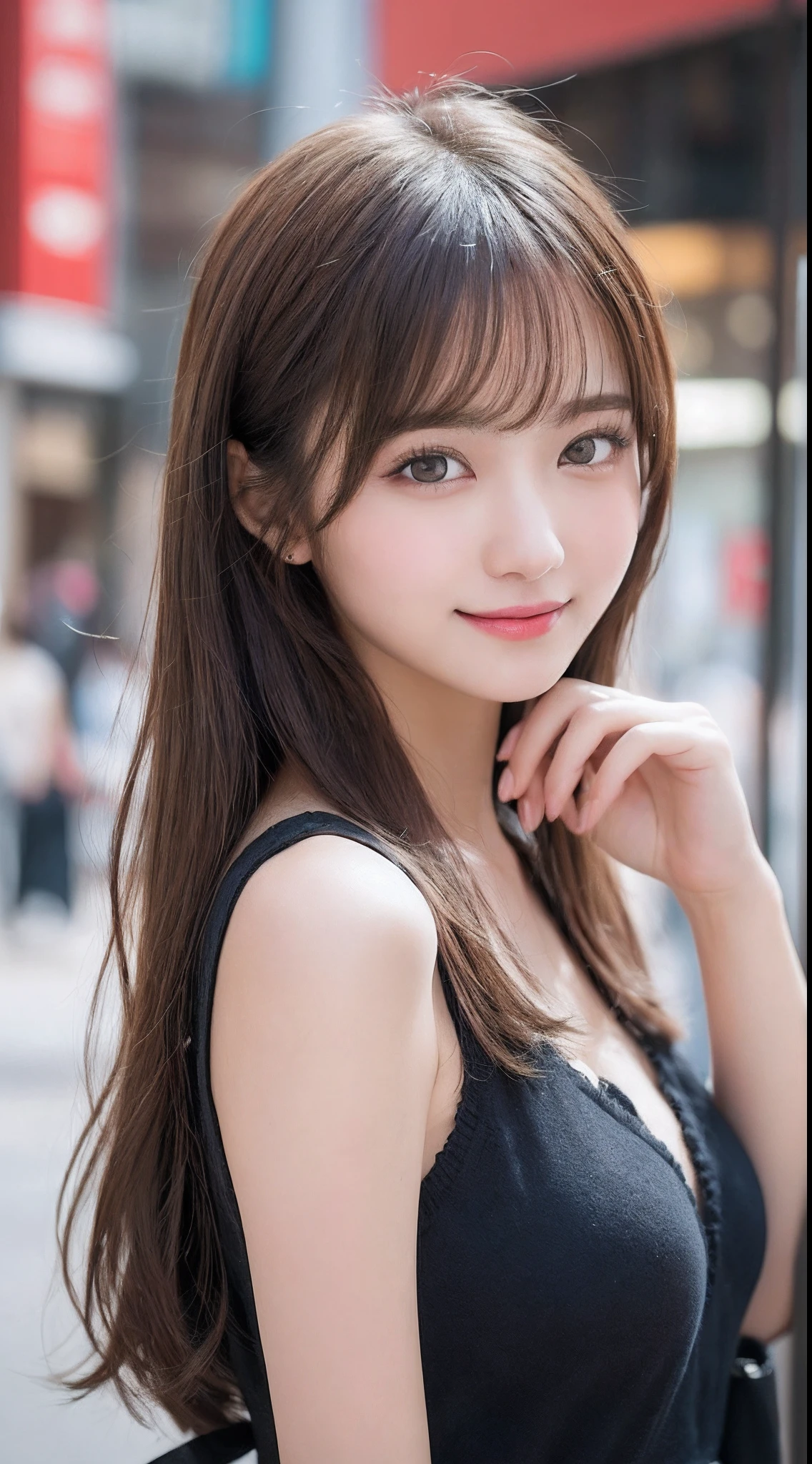 masutepiece, 1 girl in、Best Quality, Illustration, Ultra-detailed, finely detail, hight resolution, 8K Wallpaper, Perfect dynamic composition, Beautiful detailed eyes, Women's Fashion,Natural Color Lip, twin-tail hair. Bold sexy poses,Smile,Harajuku、17 years old girl、Cute、Sexy shot looking at camera, Horizontal Angle, fullllbody