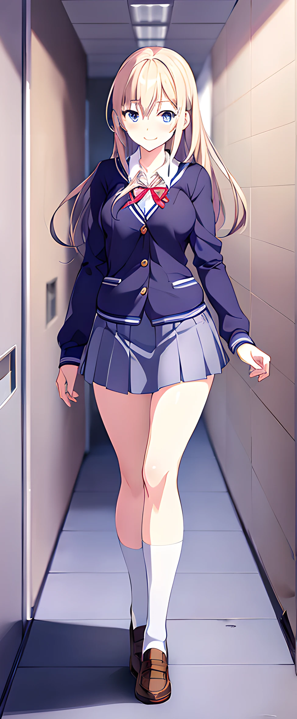 anime girl in a school uniform standing in a hallway, Realistic Schoolgirl, wearing skirt, magical school student uniform, Normal legs, wearing jacket and skirt, a hyperrealistic schoolgirl, my dress up darling anime, a hyperrealistic schoolgirl, tsubasa nakai's style, cloth sim, Smooth Anime CG Art, visual novel cg