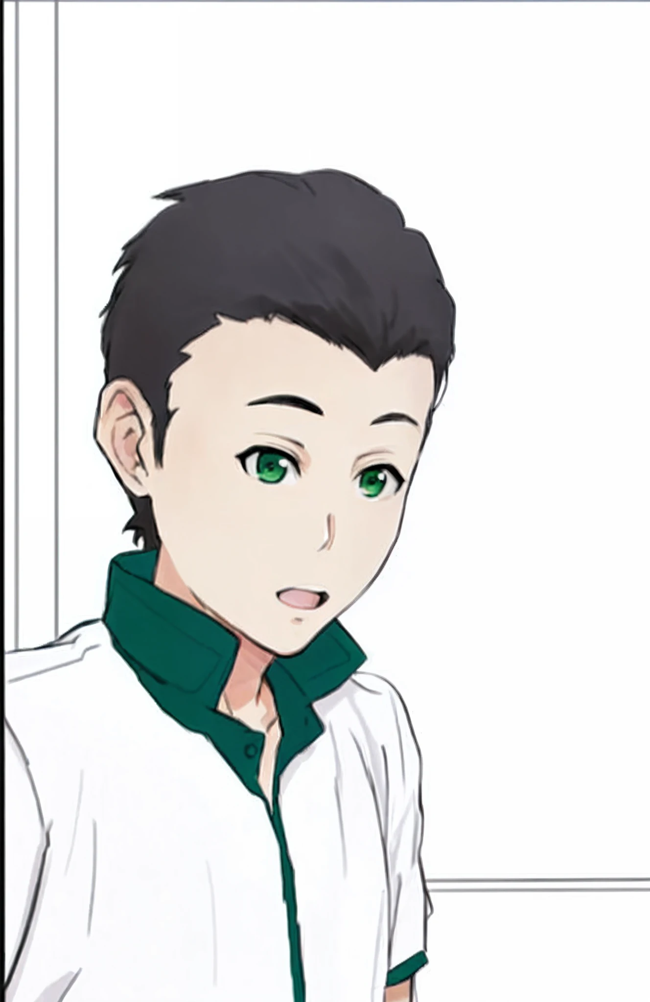 Anime boy with green eyes and white shirt, Manga style by Kentaro Miura, Kentaro Miura's manga art style, inspired by Hisui Sugiura, inspired by Inoue Naohisa, Manga style by Kentaro Miura, inspired by Tsuruko Yamazaki, kentaro miura art style, Young anime man, Shinkai Makoto