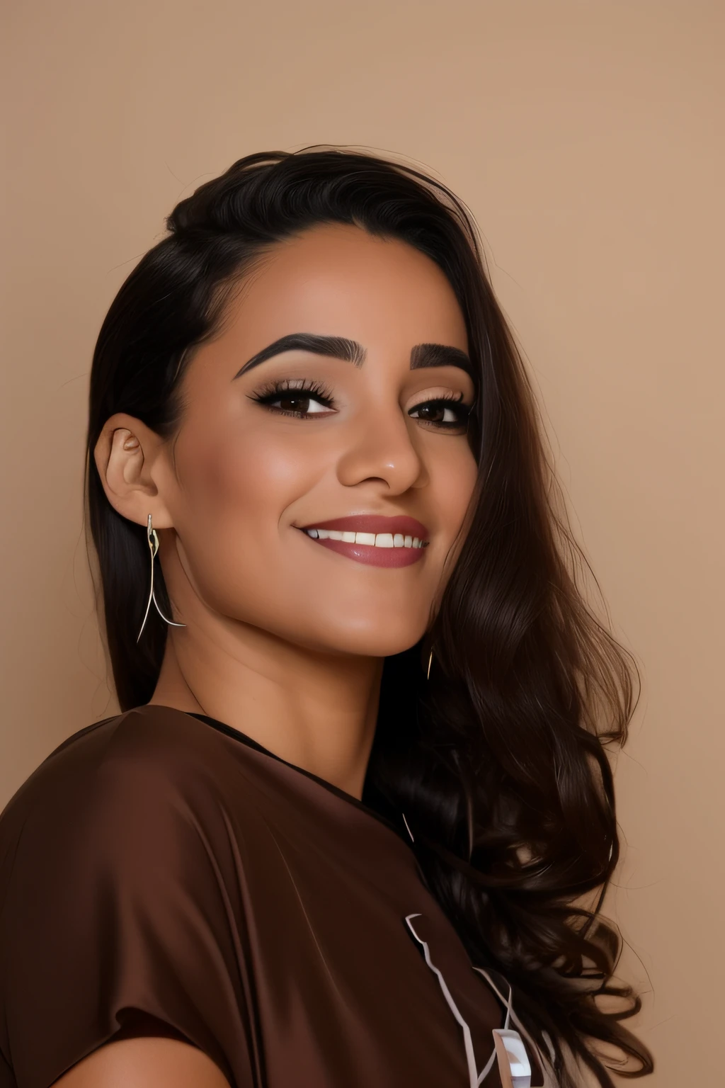 mulher sorridente com longos cabelos pretos e brincos de argola em um quarto, Ameera africana Al Taweel, Malika Favre, curtido ameera al taweel, foto de perfil headshot, Anos Imane, com maquiagem profissional, Ameera Al-Taweel, Parece Fabiula Nascimento, imagem de perfil, by Amelia Peláez