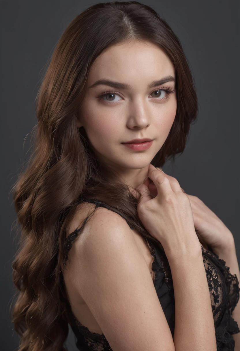 RAW full-length photo of 25 year old Kazakh (russian:0.4) girl with wavy long hair holding a black cat, white panties, detailed skin, erotic breasts, studio portrait, studio light, pure dark background
