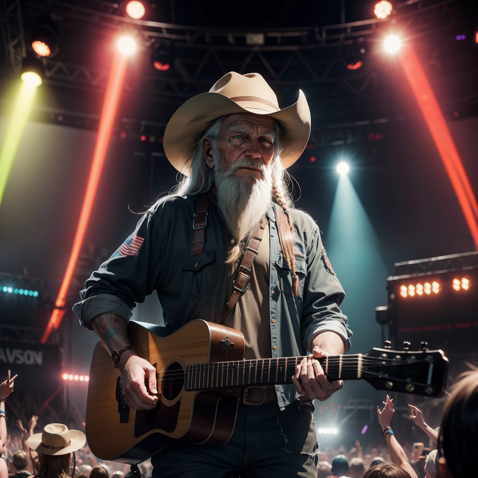 Willy Nelson at a rave concert, concept art, 4k