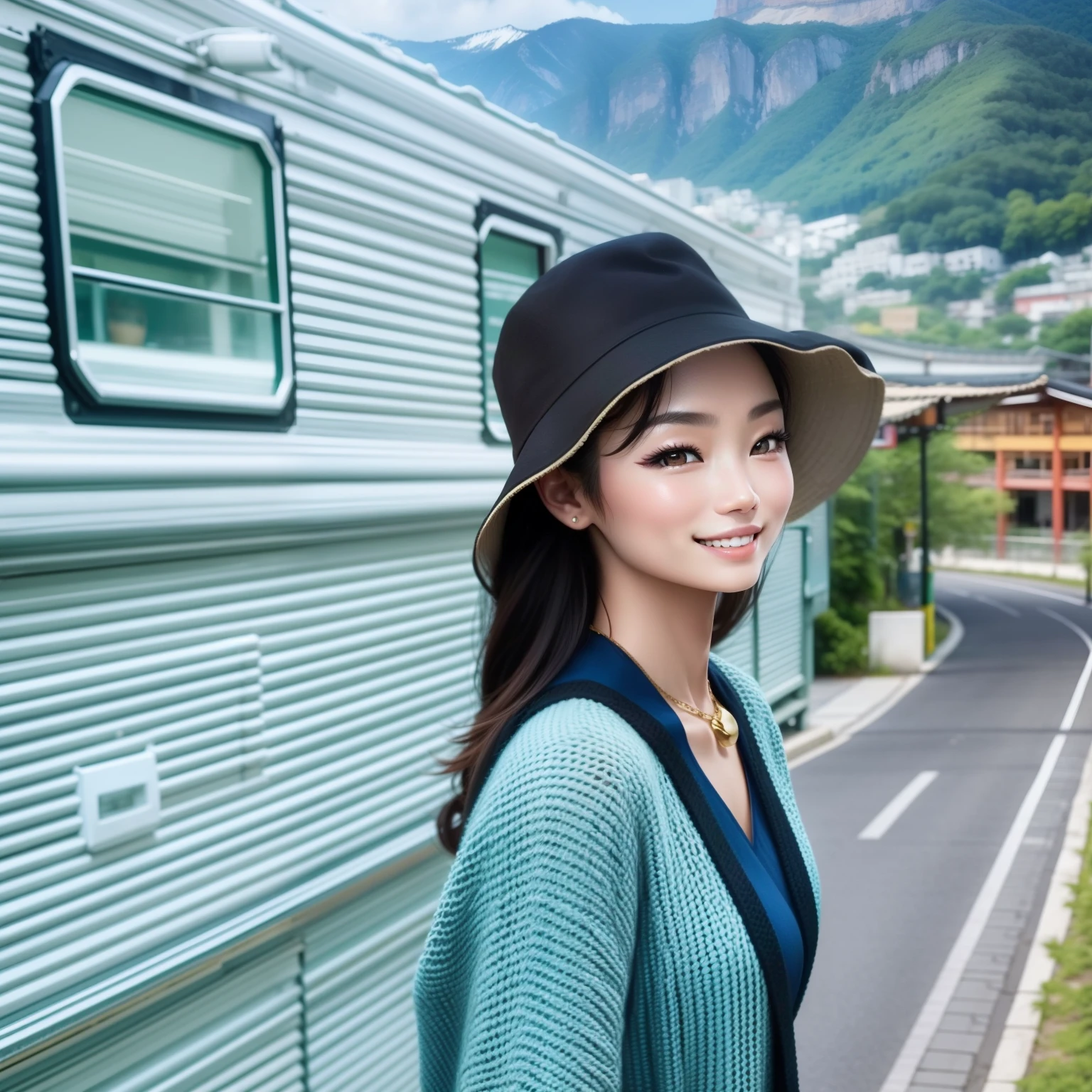 An Asian beauty model with a smile on her face