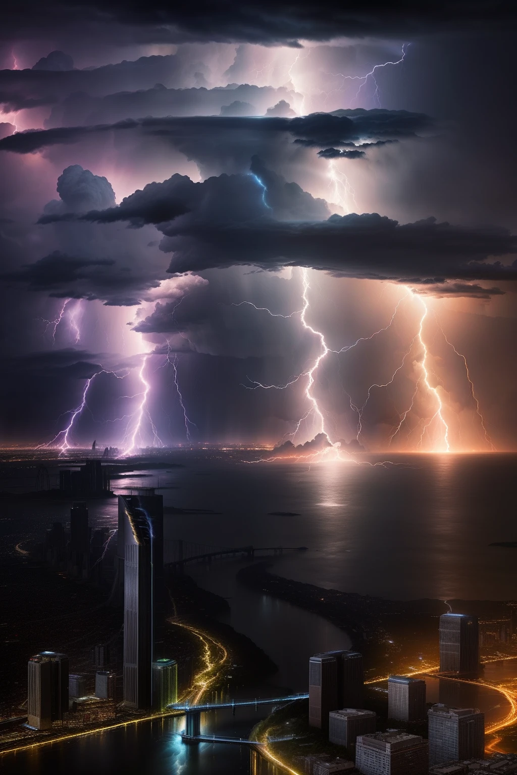 Lightning strikes over cities with rivers and bridges.., Beautiful lightning, Lightning from above, Weather Photography, Storm Lighning, Lightning storm, Epic light from above, Beatifull Bolt, Rear lightning, lighing drama, Amazing lightning, Light and thunder details, lightning, Lightning in the sky, Dramatic weight loss, Light and Thunder, Lightning storm, thunderstorm