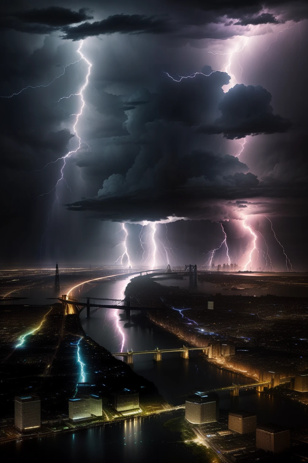 Lightning strikes over cities with rivers and bridges.., Beautiful lightning, Lightning from above, Weather Photography, Storm Lighning, Lightning storm, Epic light from above, Beatifull Bolt, Rear lightning, lighing drama, Amazing lightning, Light and thunder details, lightning, Lightning in the sky, Dramatic weight loss, Light and Thunder, Lightning storm, thunderstorm