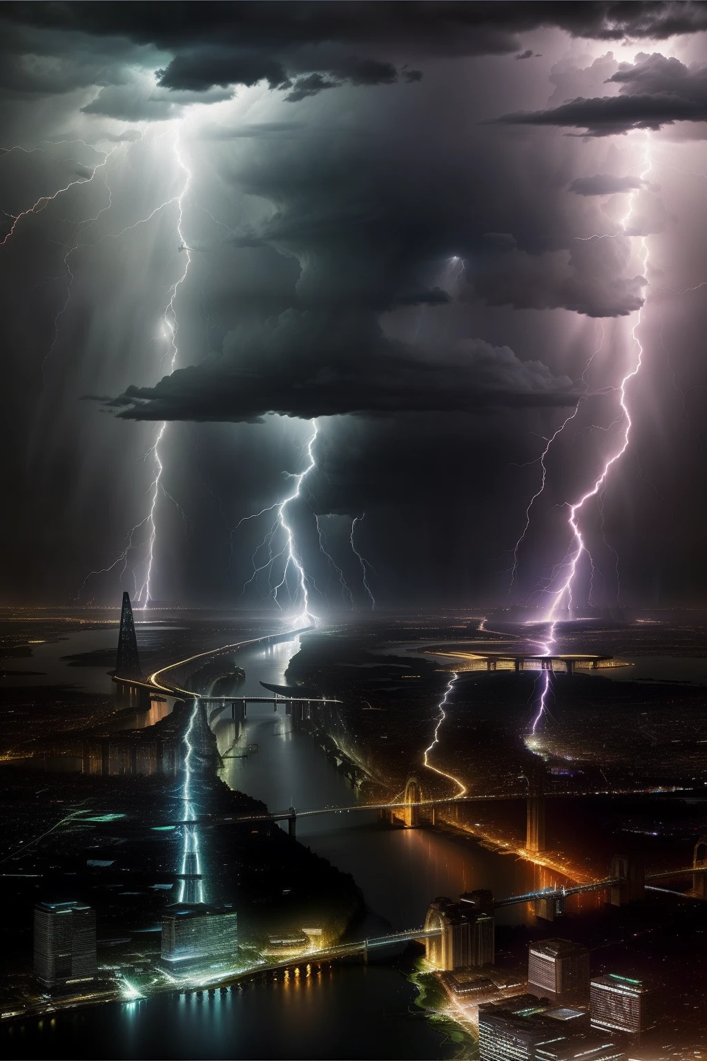 Lightning strikes over cities with rivers and bridges.., Beautiful lightning, Lightning from above, Weather Photography, Storm Lighning, Lightning storm, Epic light from above, Beatifull Bolt, Rear lightning, lighing drama, Amazing lightning, Light and thunder details, lightning, Lightning in the sky, Dramatic weight loss, Light and Thunder, Lightning storm, thunderstorm