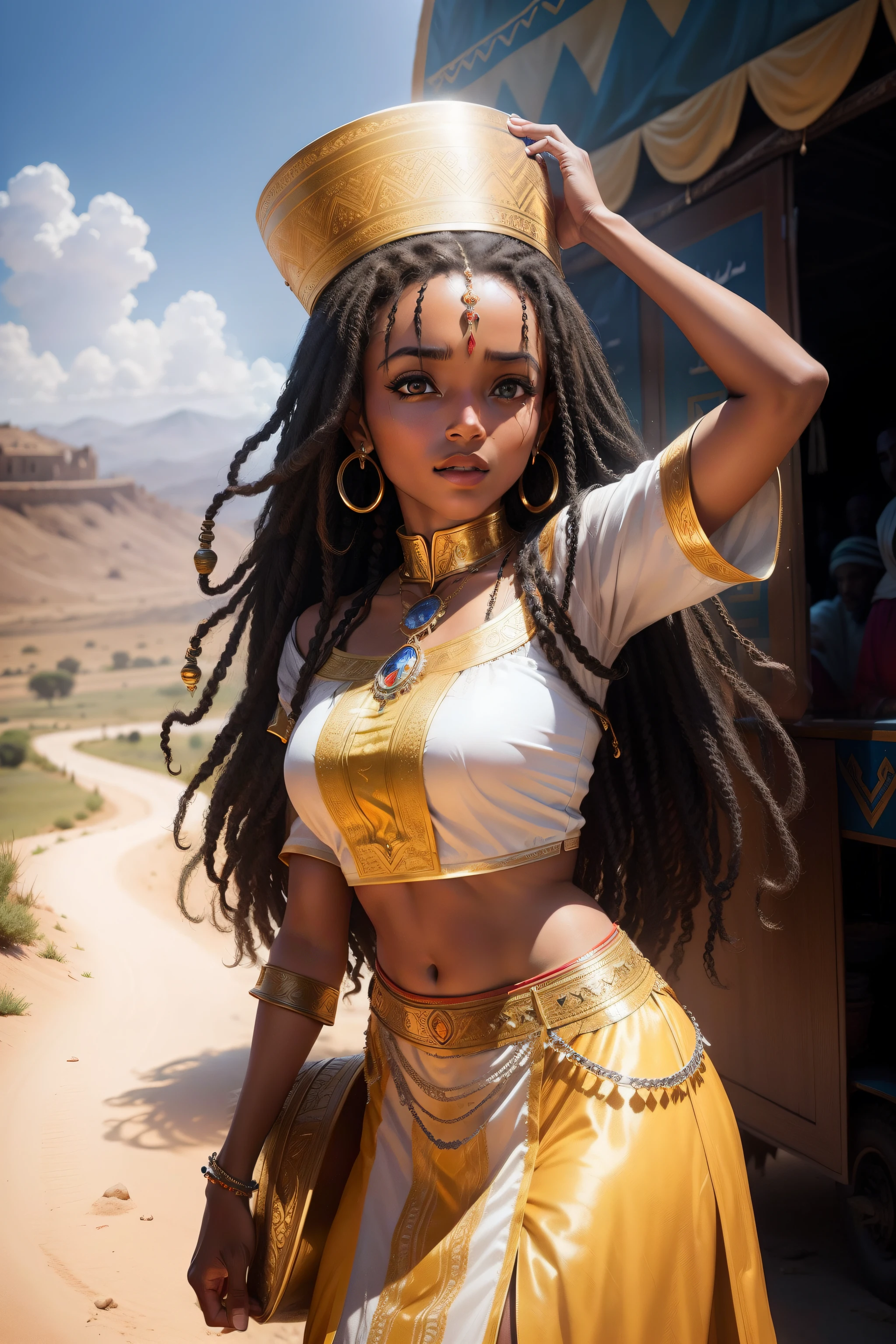 Depict the journey of Queen Makeda: Imagine the vivid scenes of her caravan's travel from Ethiopia to Jerusalem, the challenges they faced, and the wonders they encountered along the way.