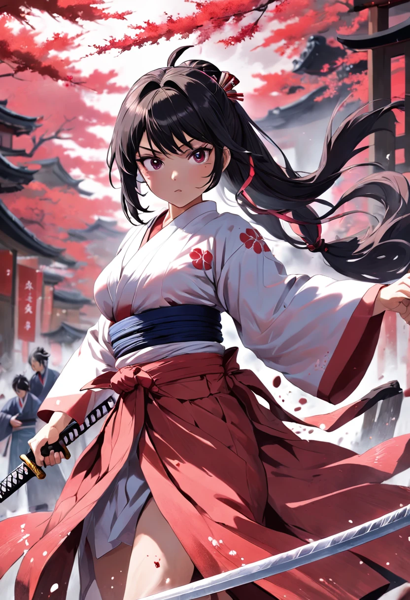 Sword Combat、A gruesome killing of a female samurai and a female samurai、Hakama Combat、A life-and-death battle、((Fight face-to-face))、nipple erect、very Bigger breasts、hakama、furisode、kimono、(White Tabi Short Socks:1.3)、Samurai style、(Blood droplets:1.1)、Return blood、(bloods:2.1)、Japanese Katana Sword、(Japan holding a sword、Swing a katana:1.3)、Killing each other、Holocaust、((Slashing))、Holocaust、The sword pierces、assassination、drink juice