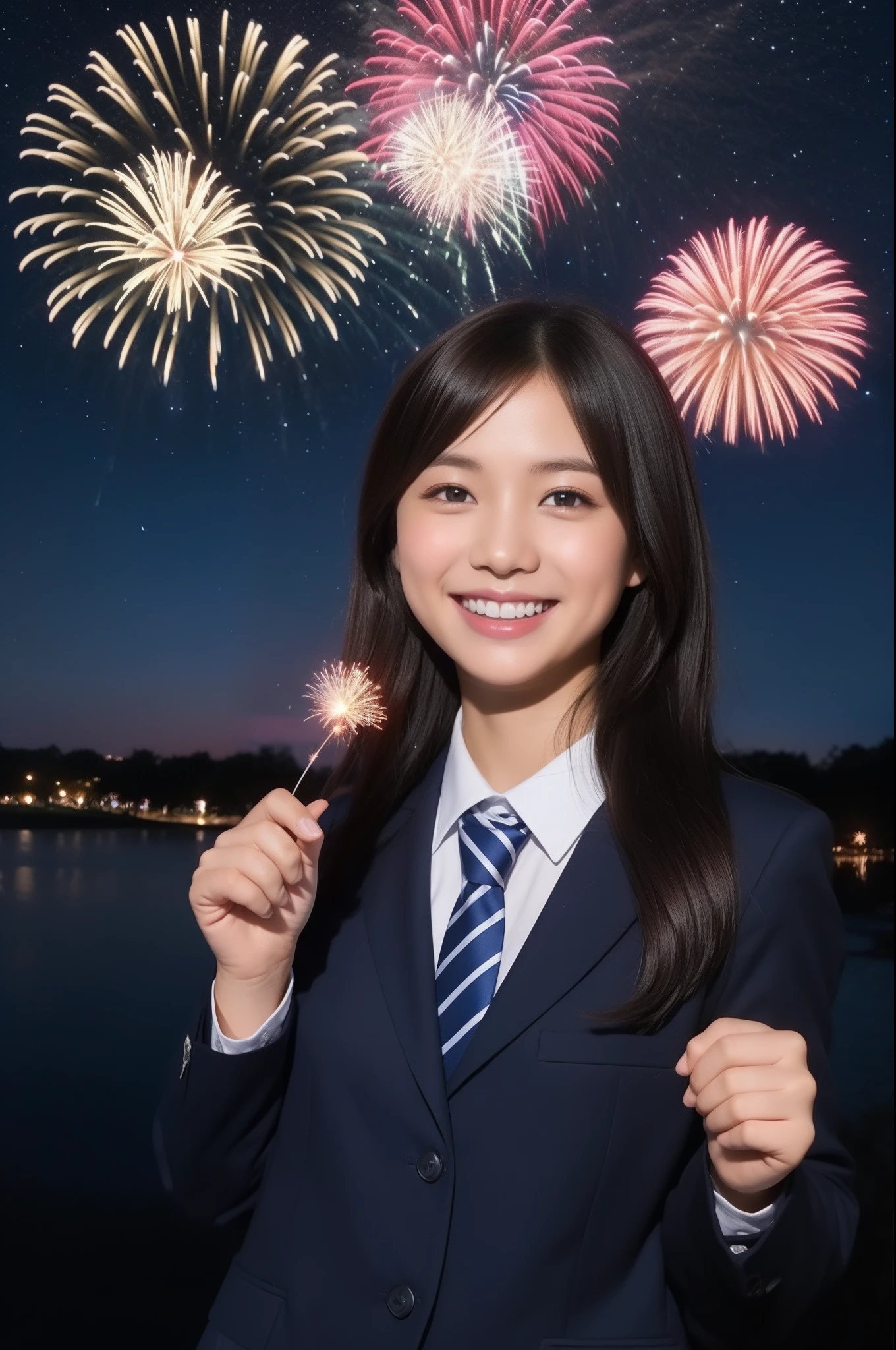 A smile、hi-school girl、校服、While doing fireworks、starrysky、Aurora