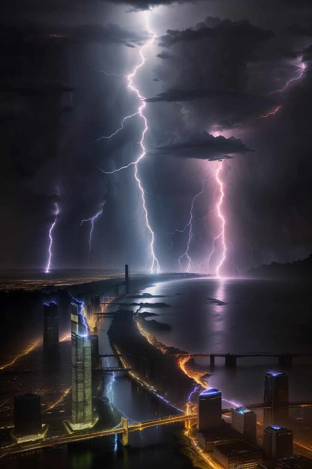 Lightning strikes over cities with rivers and bridges.., Beautiful lightning, Lightning from above, Weather Photography, Storm Lighning, Lightning storm, Epic light from above, Beatifull Bolt, Rear lightning, lighing drama, Amazing lightning, Light and thunder details, lightning, Lightning in the sky, Dramatic weight loss, Light and Thunder, Lightning storm, thunderstorm
