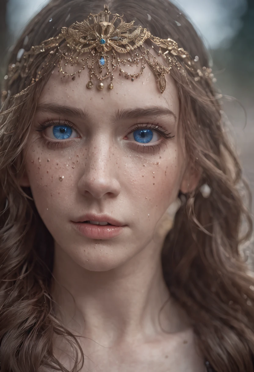 masterpiece, best quality, 1girl, sad, crying in the rain, there are mechanical details, sparkly hair, blue eyes