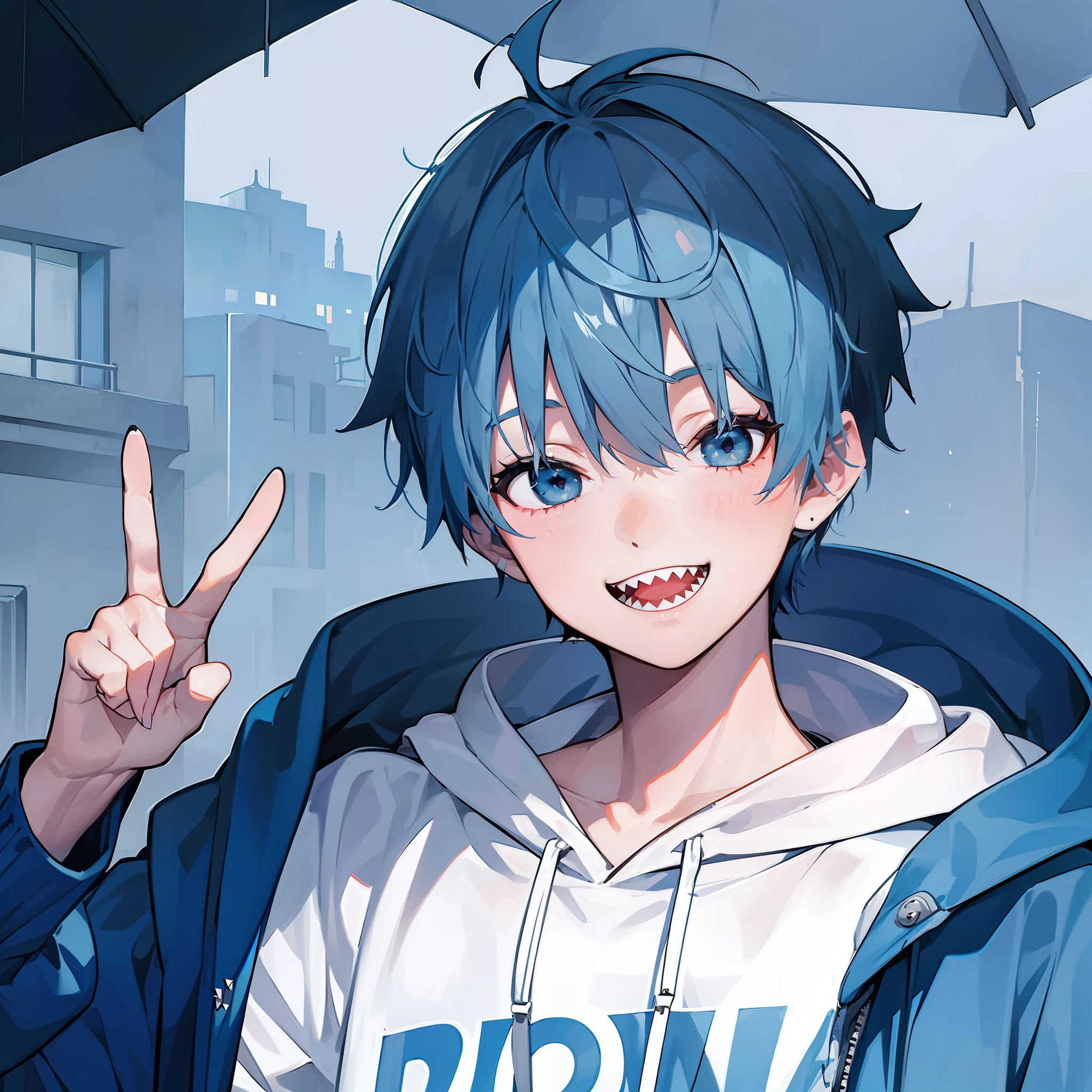 masterpiece, best quality, (cute smiling shark teeth),