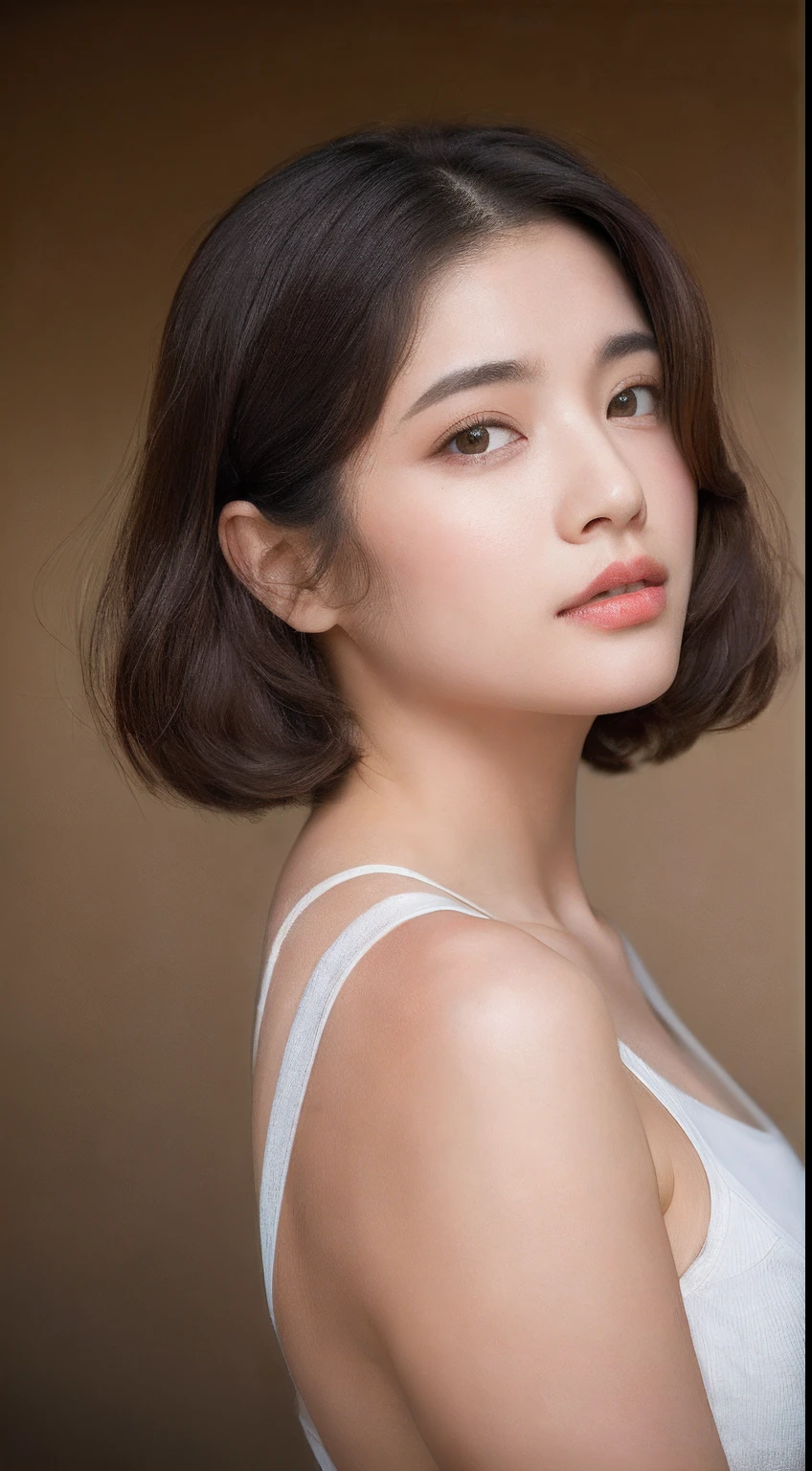 ((top-quality、8K、​masterpiece:1.3))、Filmed on board、Draw a beautiful woman with a pampering expression。、gals、beauty legs、Free Bikini Tops、And wearing blue denim shorts。、1girl in、beautfull Japanease woman:1.3、(Short curly hairstyle、tits out:1.2)、 Free Bikini Tops:1.2、Beautiful Women in Perfect Style：1.4、Perfect eyes、Even-eyed、Perfect iris、Perfect lips、flawless skin、no moles、Super Detail Face、Delicat eyes、二重まぶた、Soft breasts、Exposed cleavage、