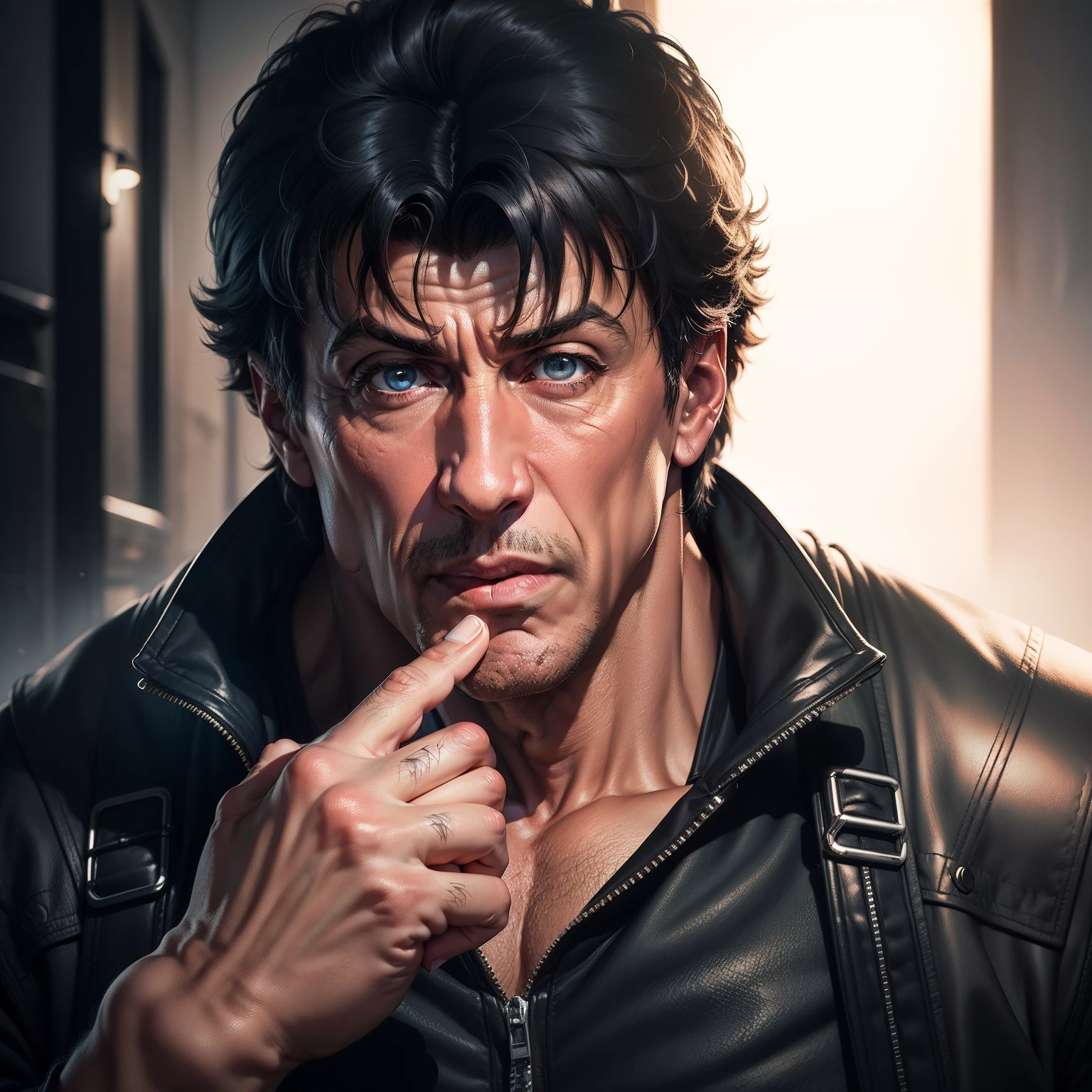 Skinny Sylvester Stallone Picking his nose, concept art, 4k