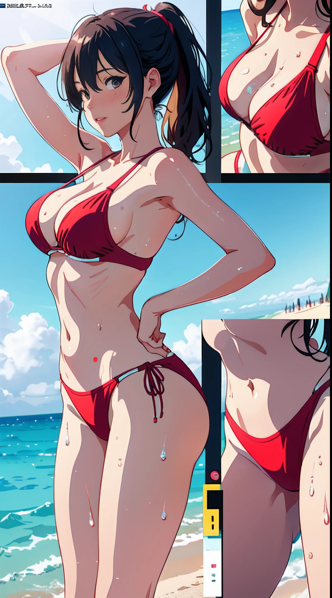 ，extremely cute，Woman in swimsuit，Animated image of a woman，Sweat cute sexy，[4K digital art]！，3DCG，High resolution commission，Giant test art，Detailed digital animation art drawn in high resolution