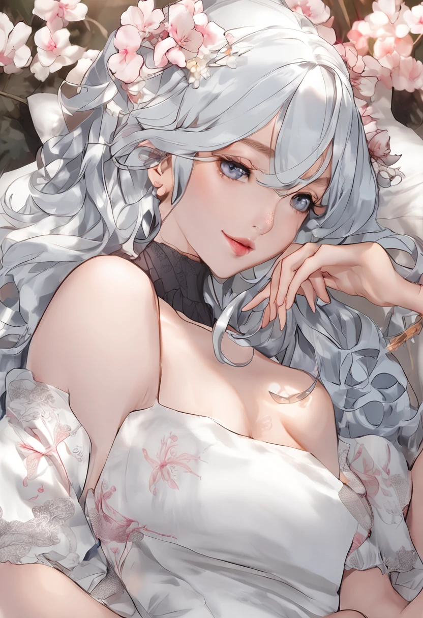 Round glasses、Silver hair in loose braids、Neat and young face、20yr old、White and light blue bra and panties、attractive white body、Kamimei、Colossal tits、perspiring、red blush、Embarrassed expression、Open your legs to make your crotch look embarrassed、Slightly arched upper body posture、French-style bedroom next to large windows, Warm atmosphere, photograph, Photo Shot, Shot with Panavision Panaflex Platinum camera equipped with Panavision Primo Prime spherical lens 75mm T1.9