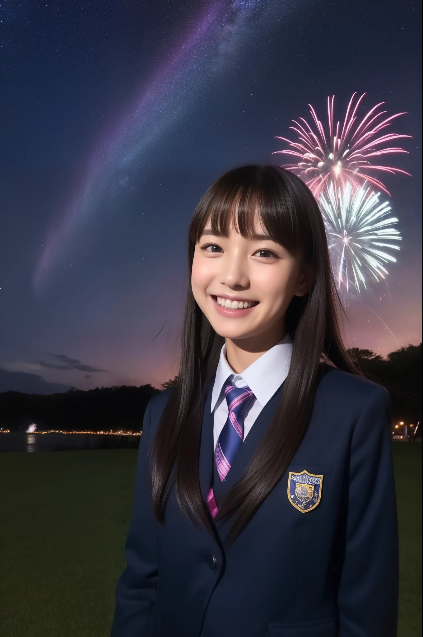 A smile、hi-school girl、校服、While doing fireworks、starrysky、Aurora