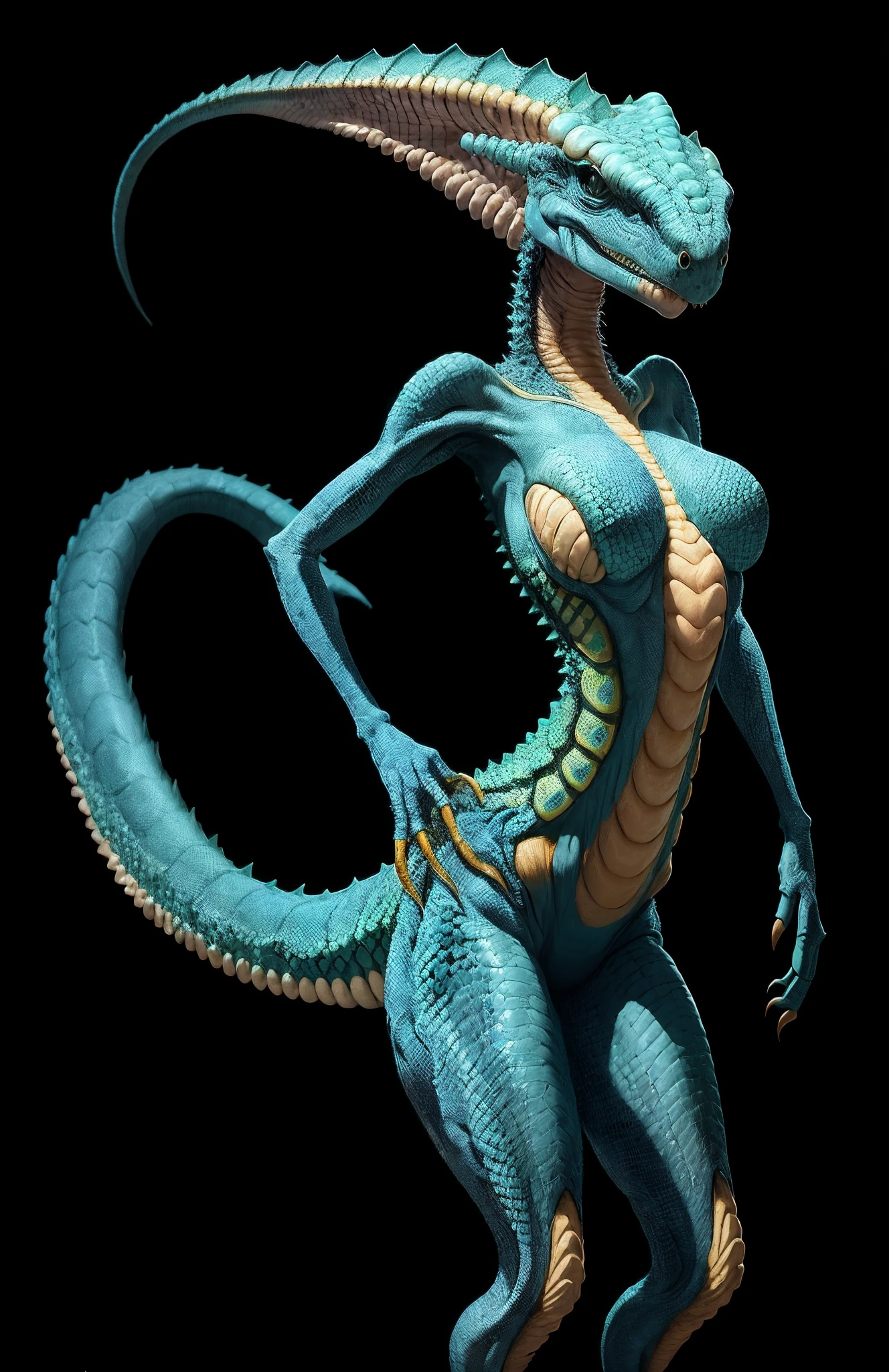 Female Reptilian Alien with Long Tail Photorealism