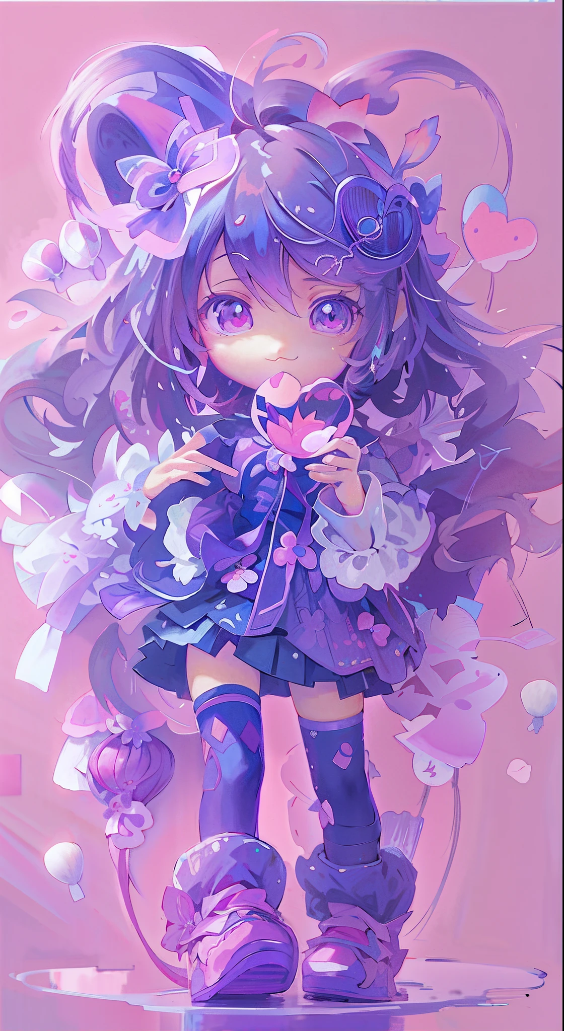 Anime girl holding pink flowers in purple dress and pink hat, Cute anime girl, Cute anime, Anime Stylization, style of anime4 K, Stylized anime, anime moe art style, Cute detailed digital art, Chibi anime girl, pretty anime girl, (Anime girl), adorable digital art, cute kawaii girls, Soft anime illustration