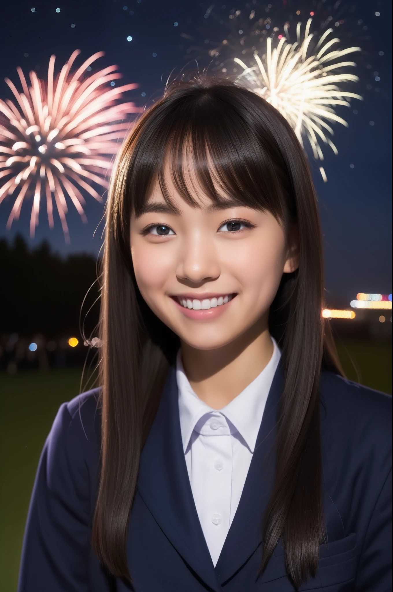 A smile、hi-school girl、校服、While doing fireworks、starrysky、Aurora