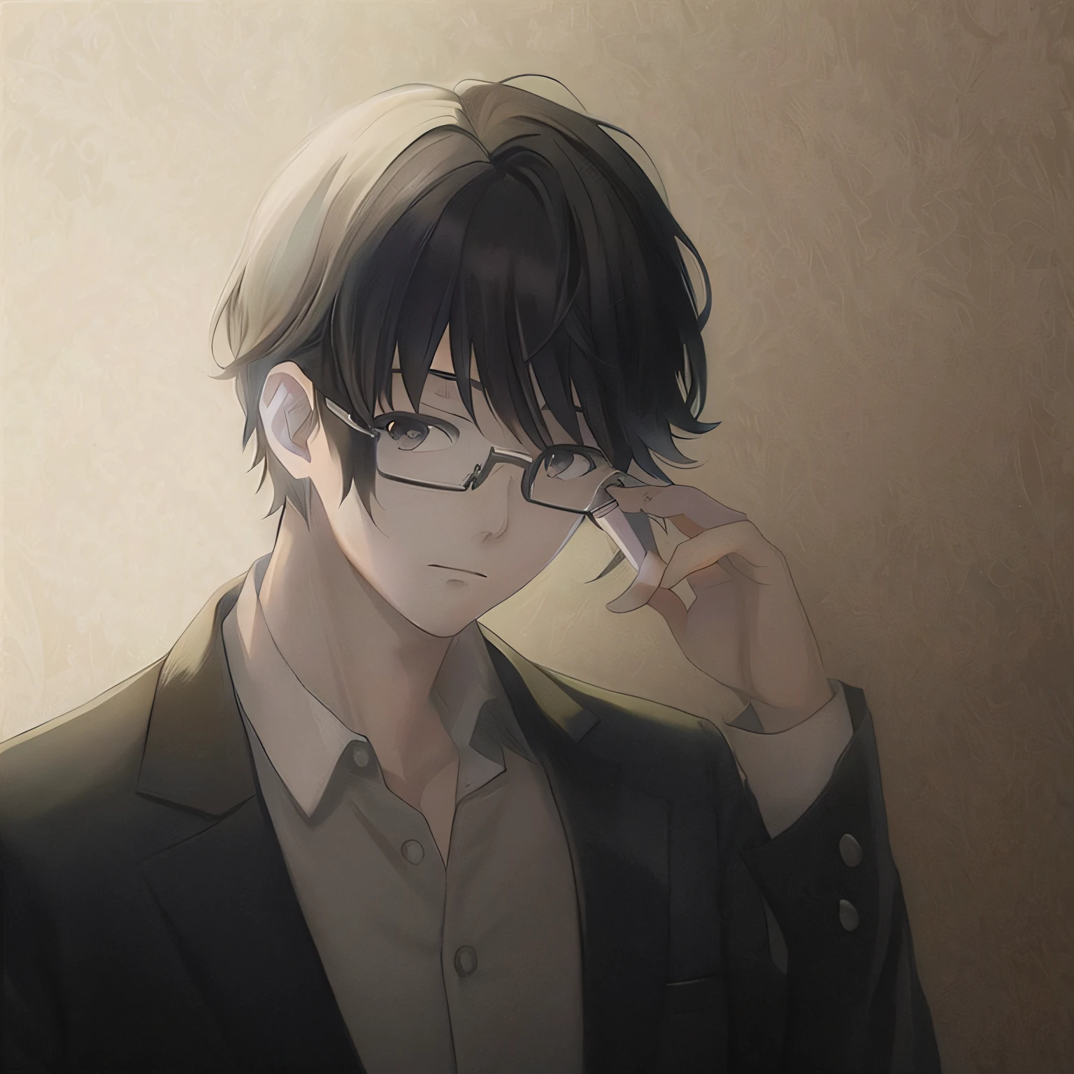 Anime - a stylistic image of a man in a suit and glasses, With glasses, Anime portrait of a handsome man, wearing a suit and glasses, drawn in anime painter studio, zerochan art, inspirado em Okumura Masanobu, young anime man, high quality portrait, Digital anime illustration, inspired by Okumura Togyu, Anime style portrait