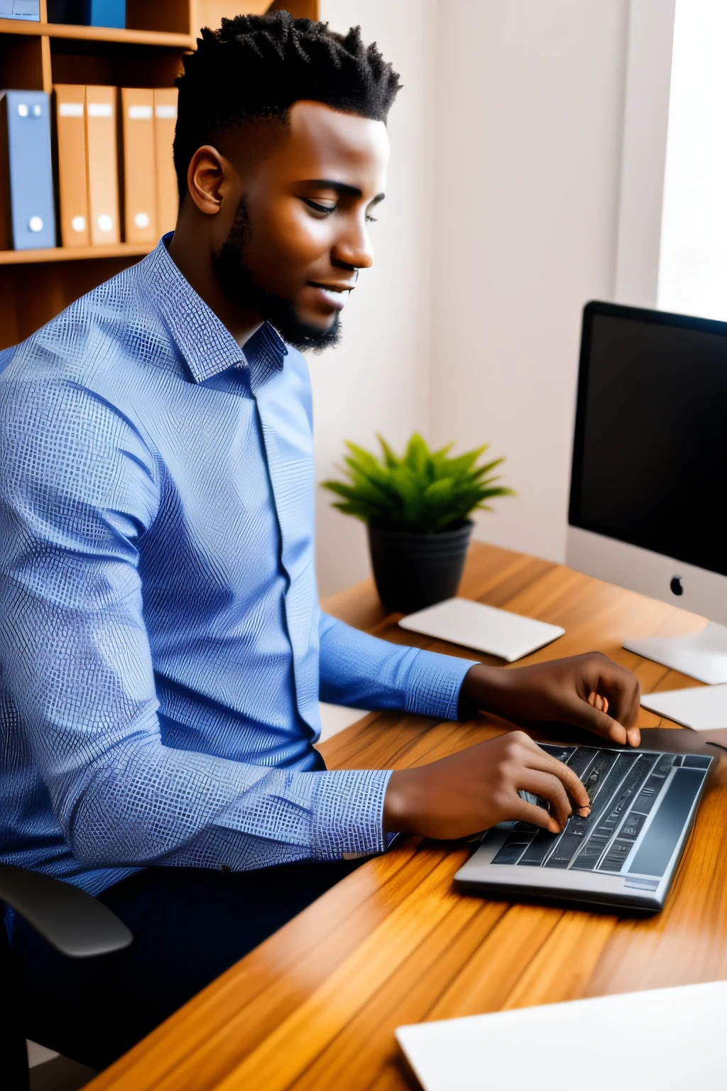 An Africa young man in his office carrying out his office duties on his computer