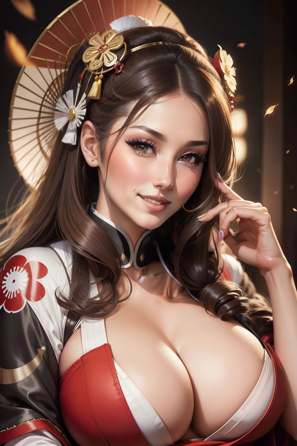 lucy pinder, portrait, geisha, smiling.