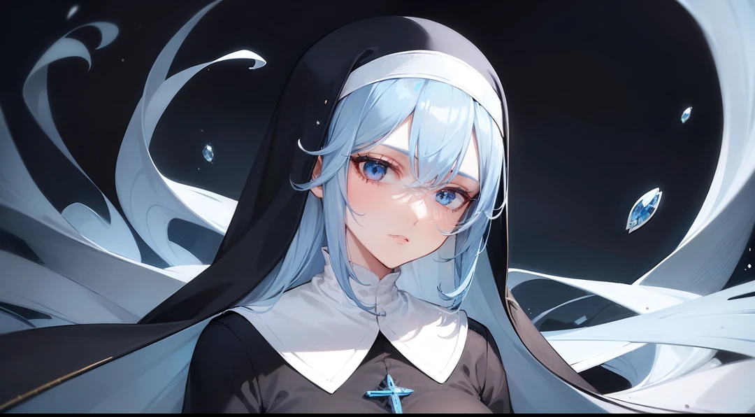 1 girl,solo, masterpiece, best quality,hooded nun uniform，pray，（face guard:1.3），crosses, perfect lighting, long skirt，long hair, Double tail, drill hair, blue hair, blue eyes, Gwen, 