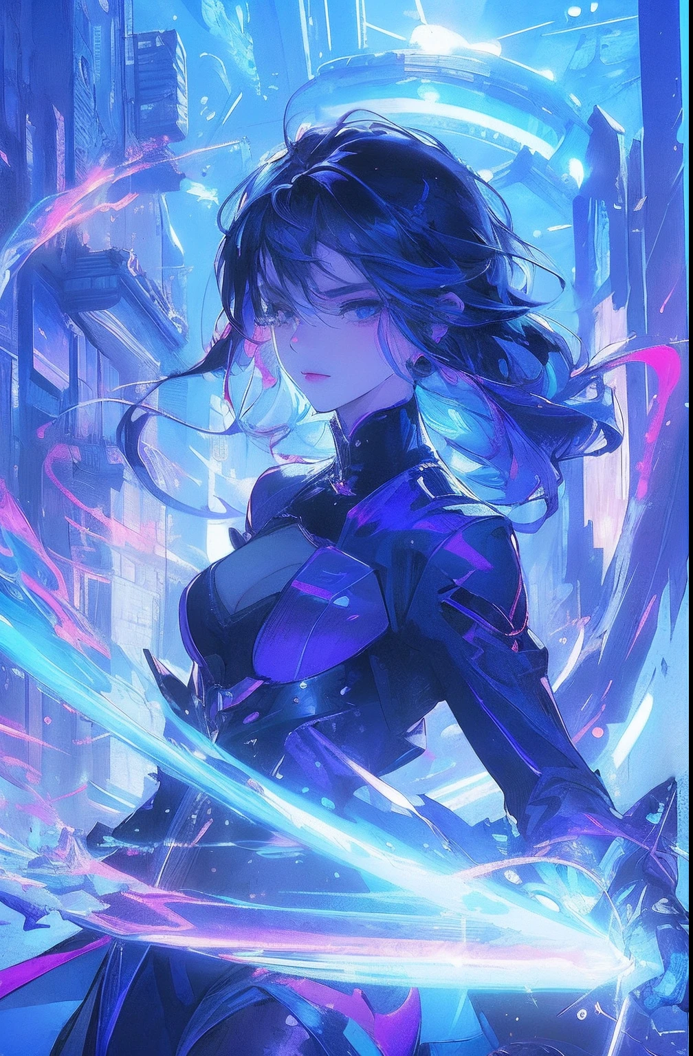 (Masterpiece, Top quality, Best quality, offcial art, Beautiful and aesthetic:1.2),(Blue-violet Neon Lighting), (Vibrant glow), Dynamic colors, Striking contrast, futuristic vibe, electric energy,shiny reflective surfaces,(Cityscape:1.3),8K,offical wallpaper, ...
