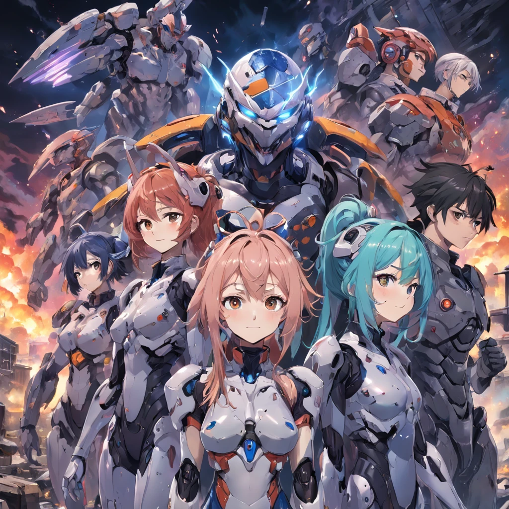 (Masterpiece, best quality, super detailed, best shadows), (saturated colors), (detailed backgrounds), (best lighting, extremely refined and beautiful), ((cinematic light)), hyper-detail, dramatic light, intricate details, detailed faces, detailed expressions, detailed eyes, three people standing side by side, girls on both sides, boys in the middle, anime style from the 1980s, Evangelion concept art, Gainax anime style, in the style of Akira, Inspired by Yumihiko Amano, EVA, white background