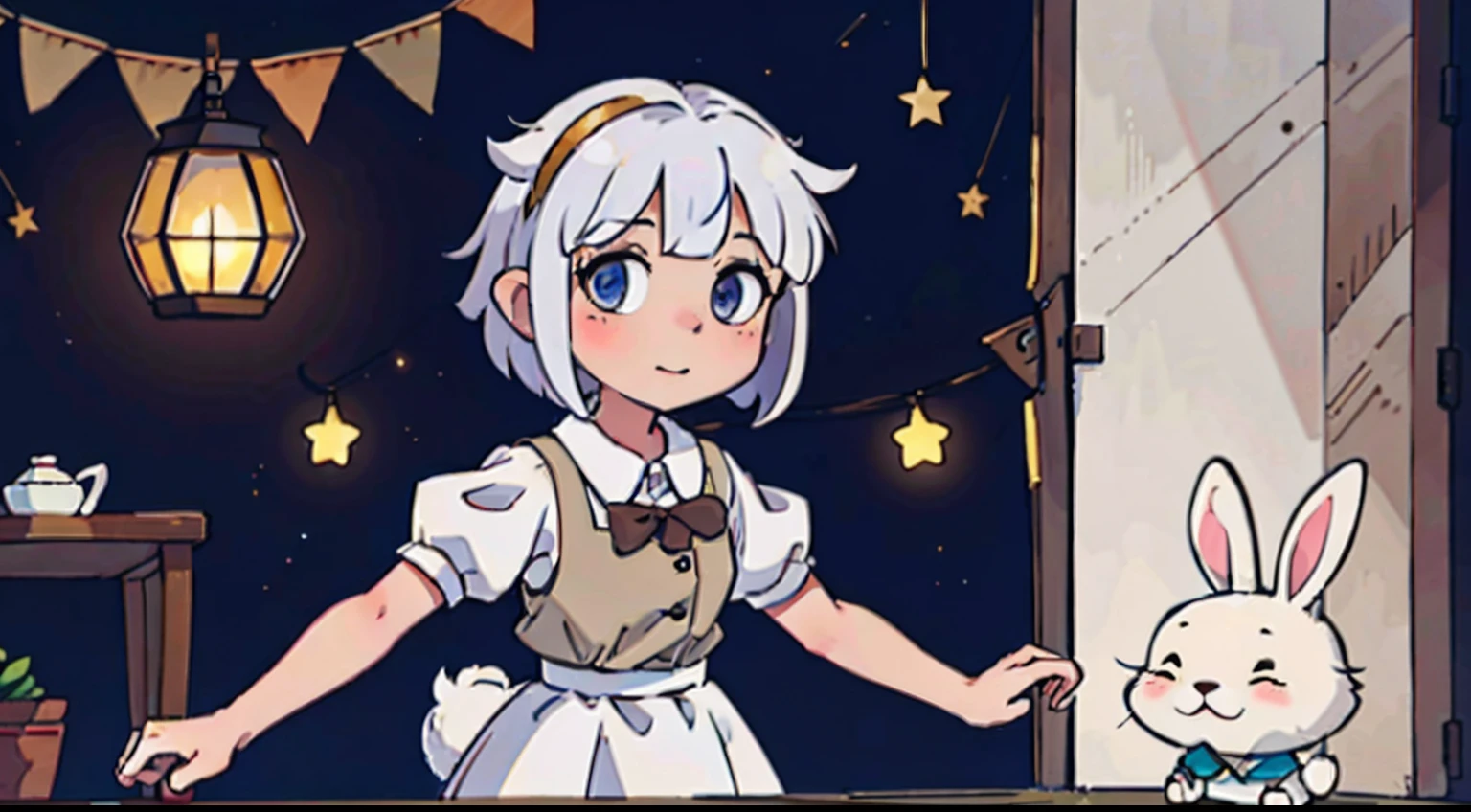 Brown fur, milky white short hair, rabbit-eared loli