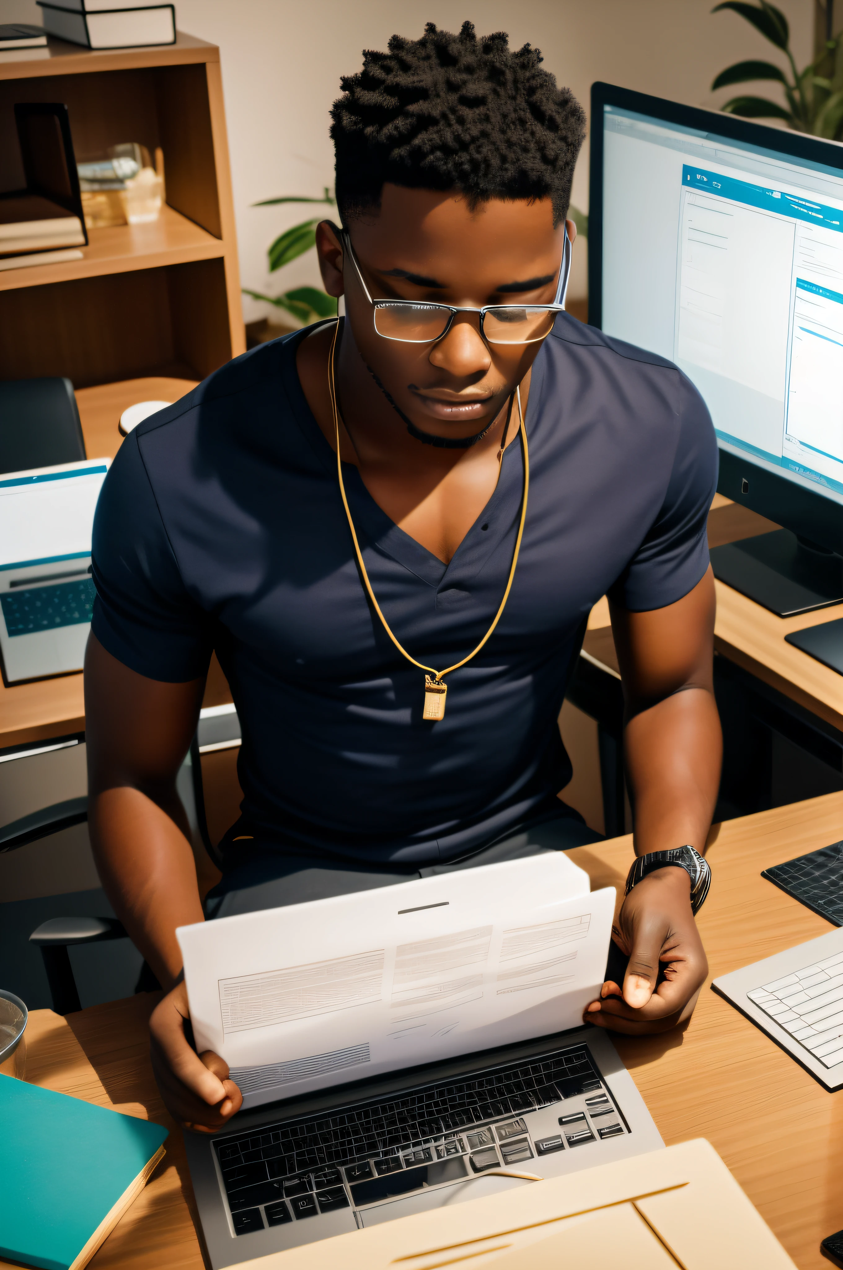 An Africa young man in his office carrying out his office duties on his computer