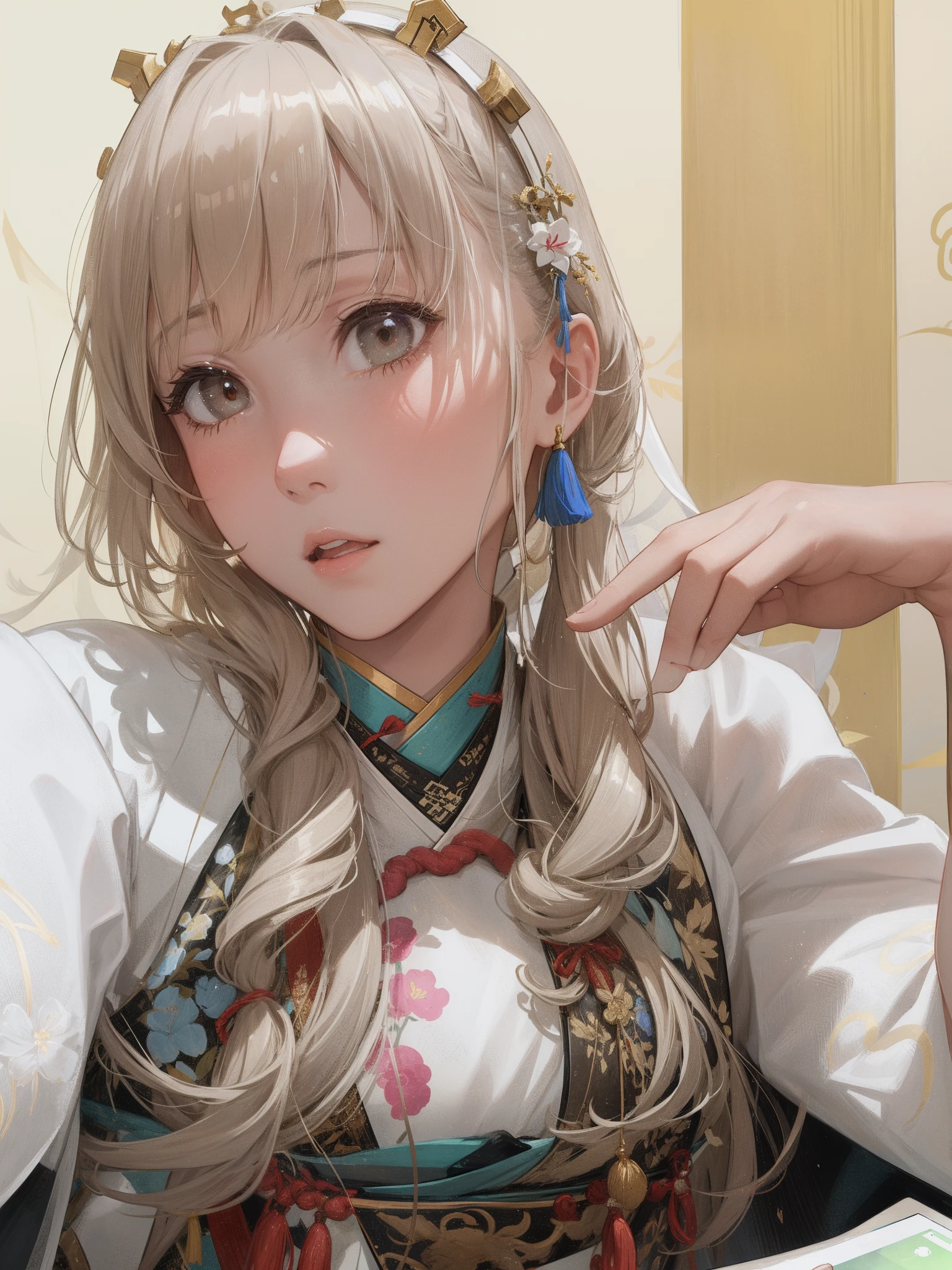 1girl, (hanfu), glowing, sidelighting, wallpaper,