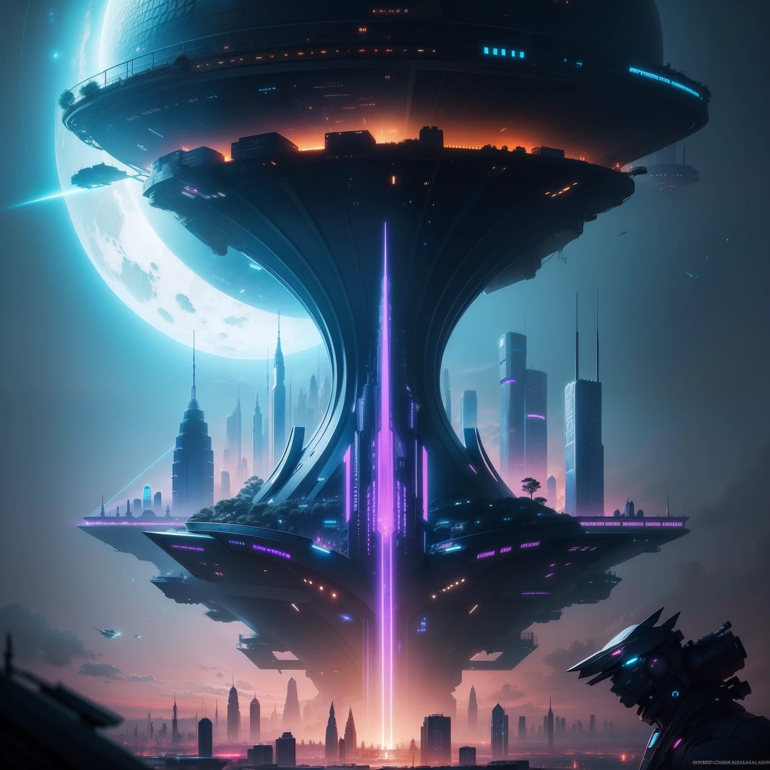 cyberpunked　Epcot　Huge skyscrapers　Futuristic cities　top-quality　​masterpiece　超A high resolution　dream　planet earth　Huge structures