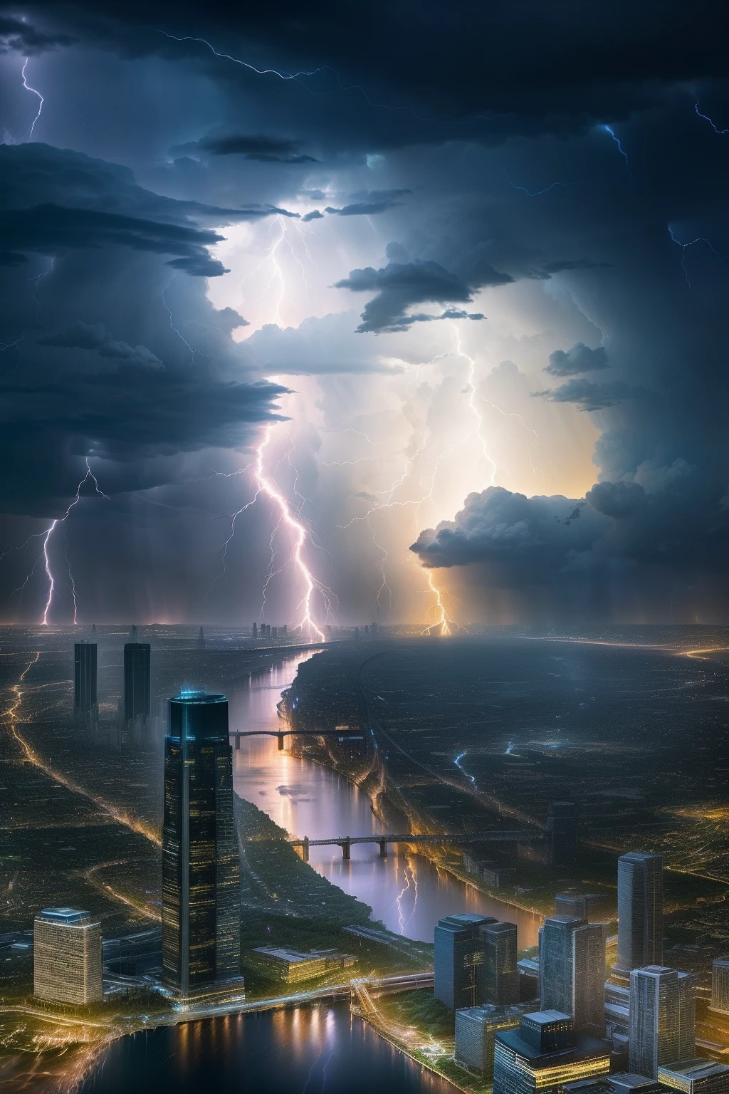Lightning strikes over cities with rivers and bridges..., Beautiful lightning, Lightning from above, Weather Photography, Storm Lighning, Lightning storm, Epic light from above, Beatifull Bolt, Rear lightning, lighing drama, Amazing lightning, Light and thunder details, lightning, Lightning in the sky, Dramatic weight loss, Light and Thunder, Lightning storm, thunderstorm