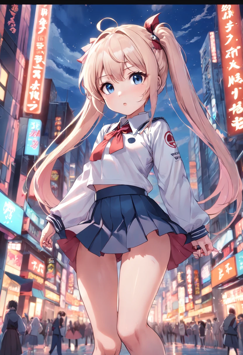 kawaii、Twin-tailed、bare-legged、blanche、a miniskirt