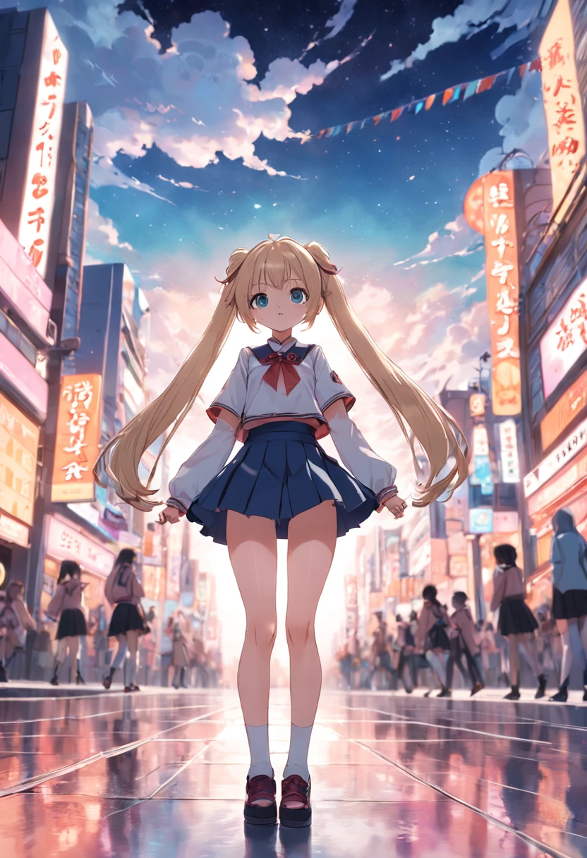 kawaii、Twin-tailed、bare-legged、blanche、a miniskirt