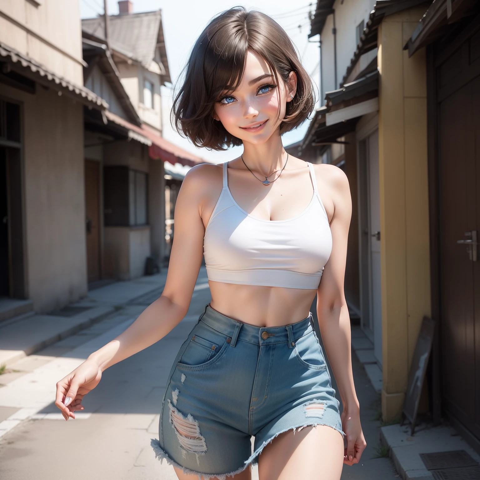 Lana is a bright blue-eyed young woman、I dye my bob-cut hair light brown. There is always a smile on her face, Eta、That smile exudes curiosity and adventurous spirit. has a petite physique, Light movement, Gives an energetic impression.