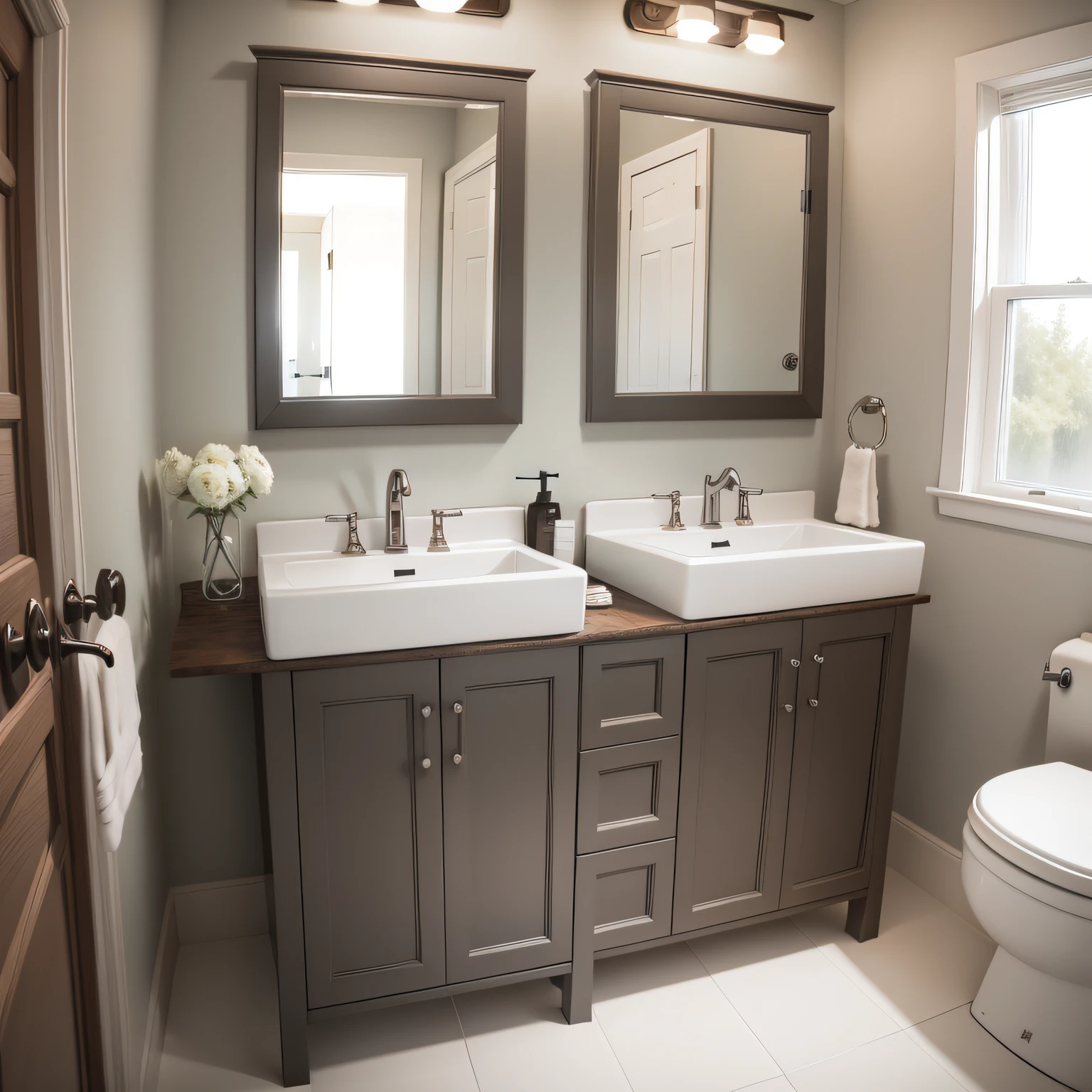 bathrooms with grey vanities with Vanity and Sink Installation
