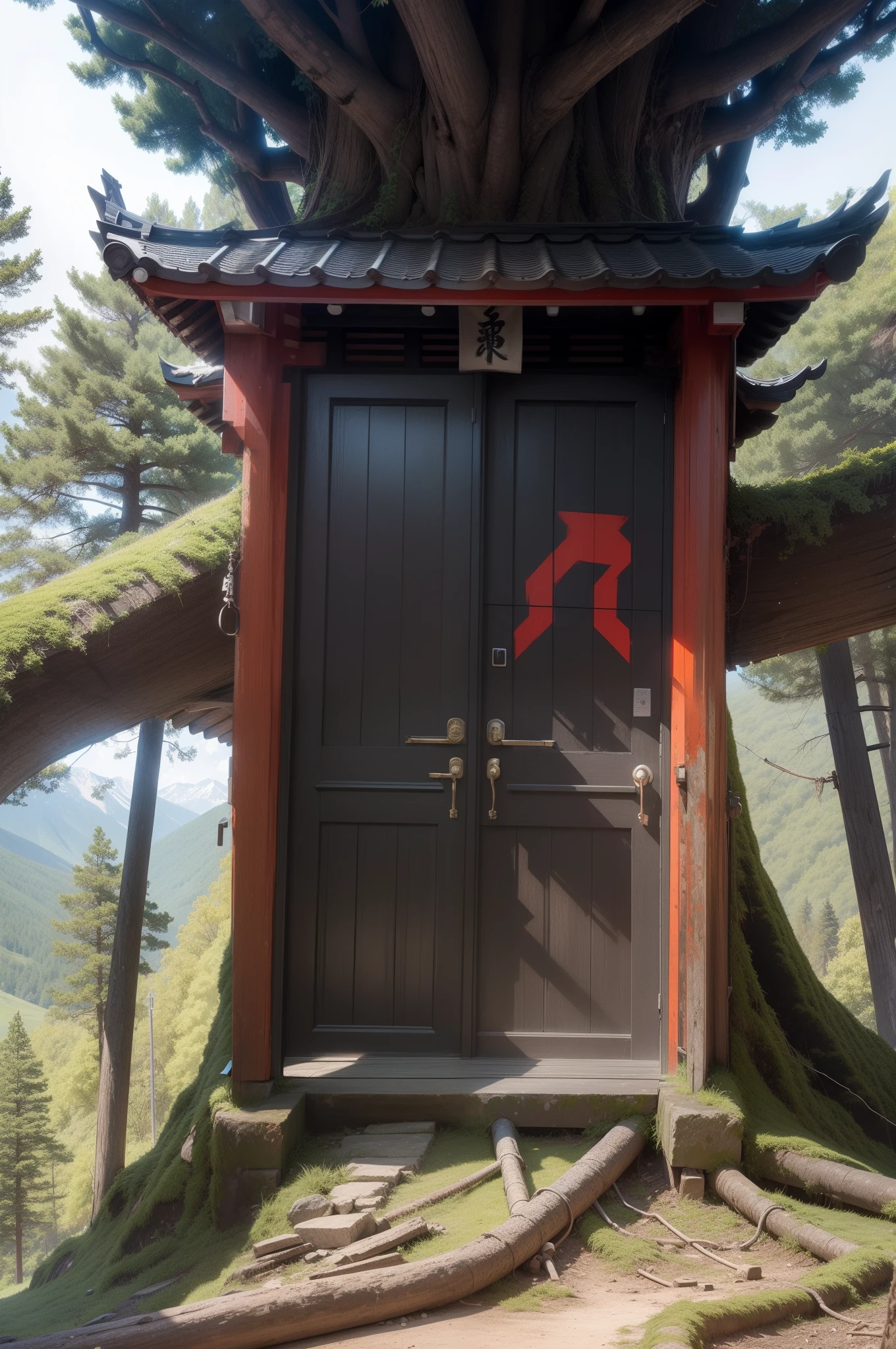 Doors painted in black and red Inazuma