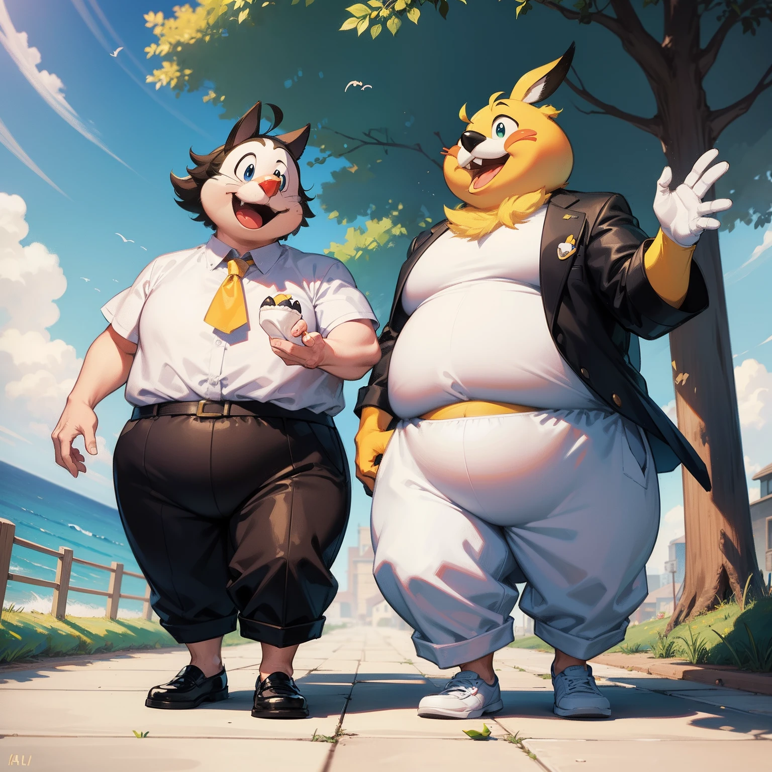 Fat Sylvester the Cat and fat tweety bird, concept art, 4k