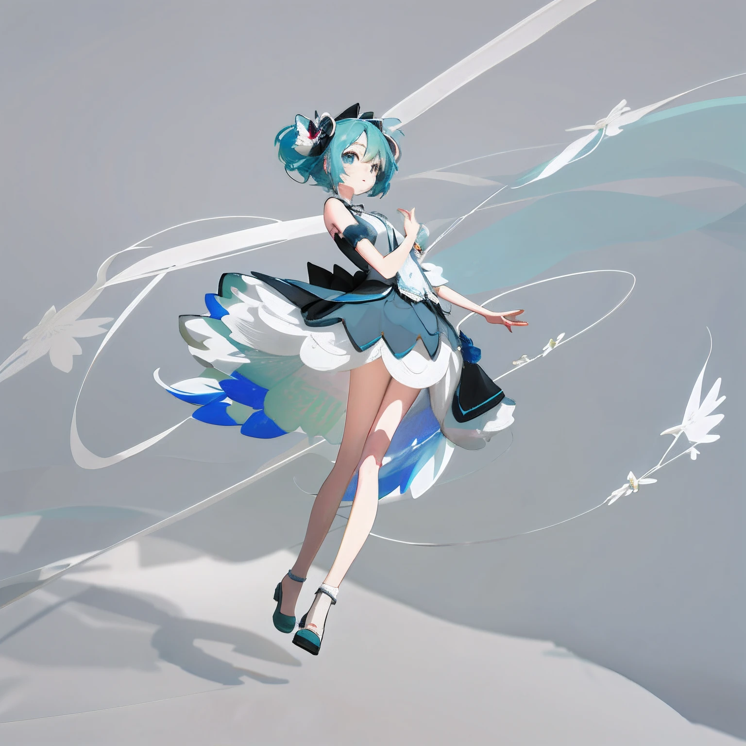 Anime girl in blue hair and white dress in the air, Hatsune Miku, Os amigos, vocaloid, in dress, Portrait of Hatsune Miku, hatsune miku portrait, anime moe art style, cute anime waifu in a nice dress, anime styled 3d, Hatsune Miku short hair, 2 d art, 2D art, small curvaceous loli