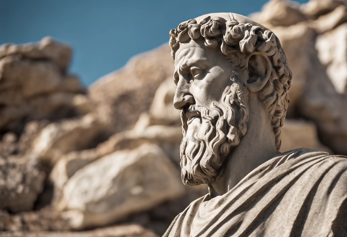 wise man, Stoic statue, cinza, antiga, Greece