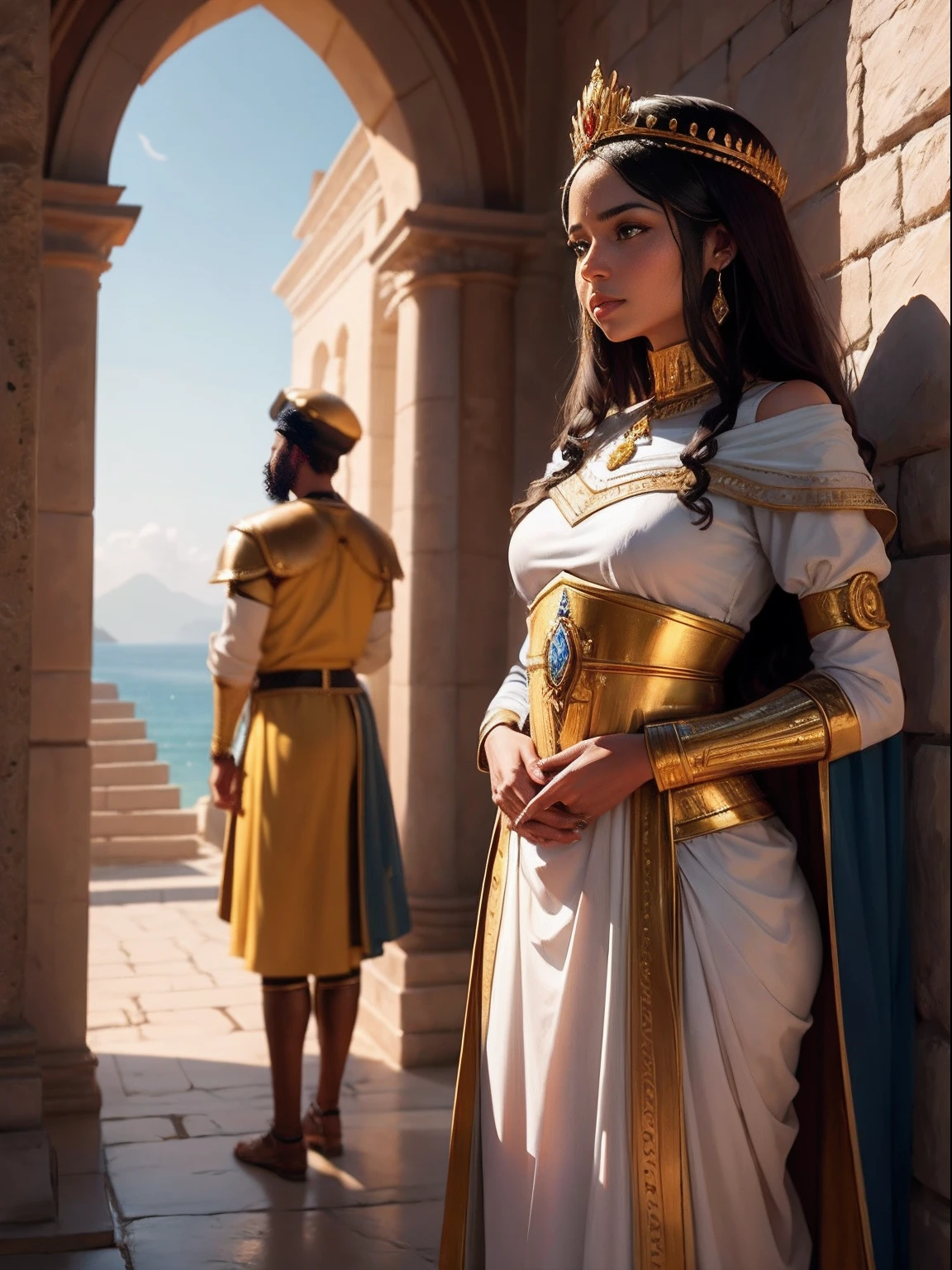 https://www.seaart.ai/explore/detail/cjmad3h4msb3121826l0, https://www.seaart.ai/explore/detail/cjmakd94msb0a8mgi4eg, Imagine the first dialogue between Queen Makeda and King Solomon as they meet for the first time. Explore their initial impressions of each other and the cultural differences they navigate.